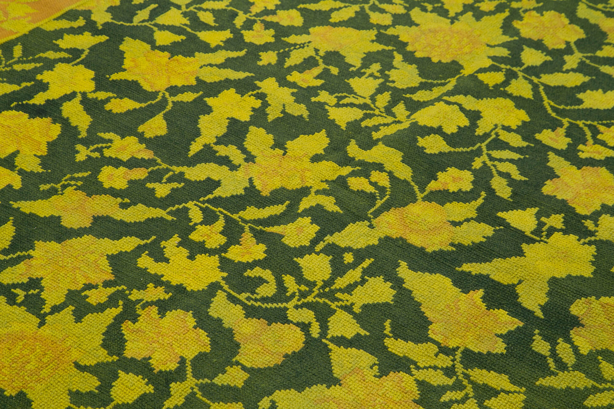 Handmade Wool Area Rug – Yellow Floral Needlepoint Cotton Wool Carpet 5'6''x8'0''