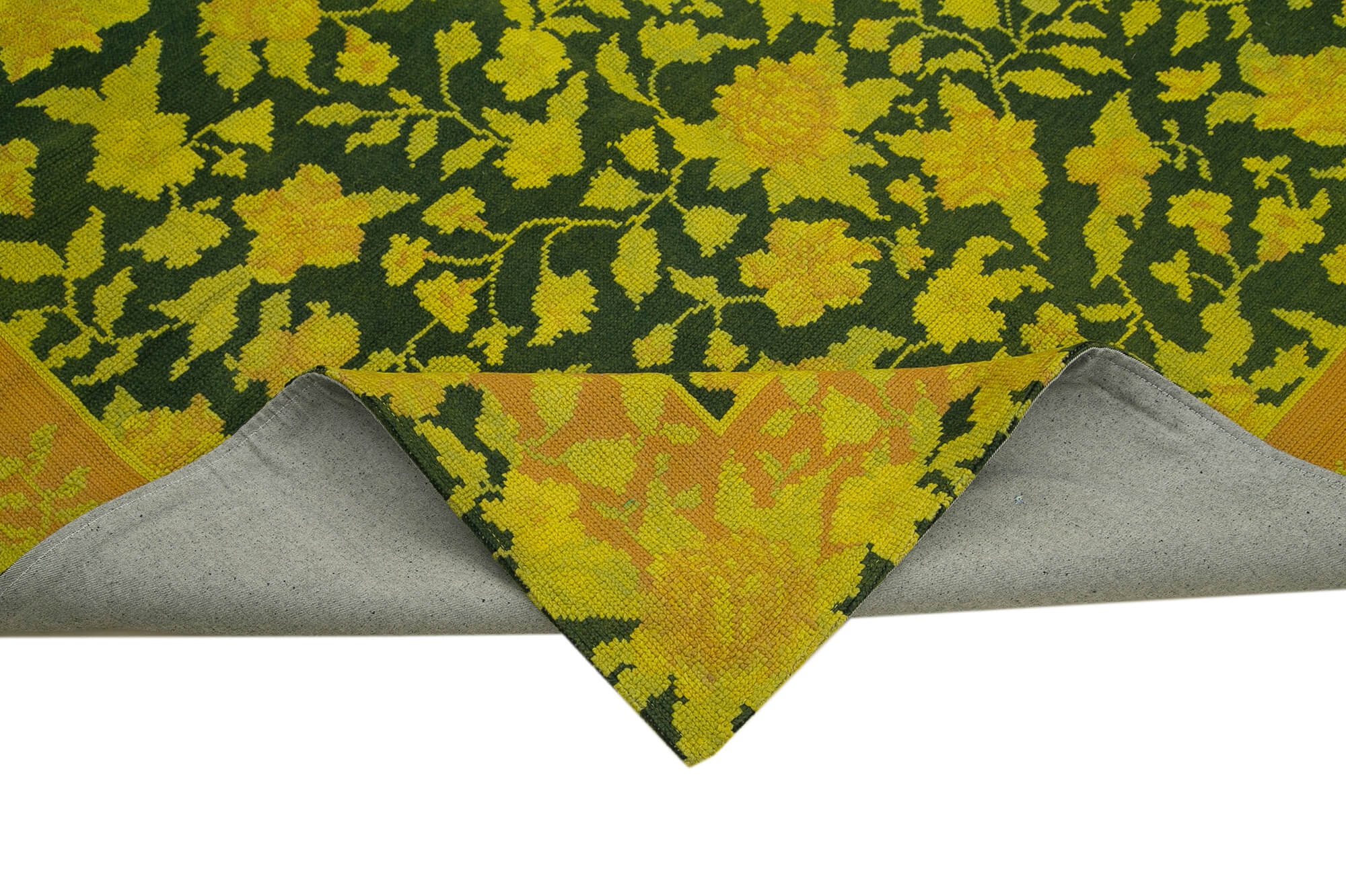 Handmade Wool Area Rug – Yellow Floral Needlepoint Cotton Wool Carpet 5'6''x8'0''