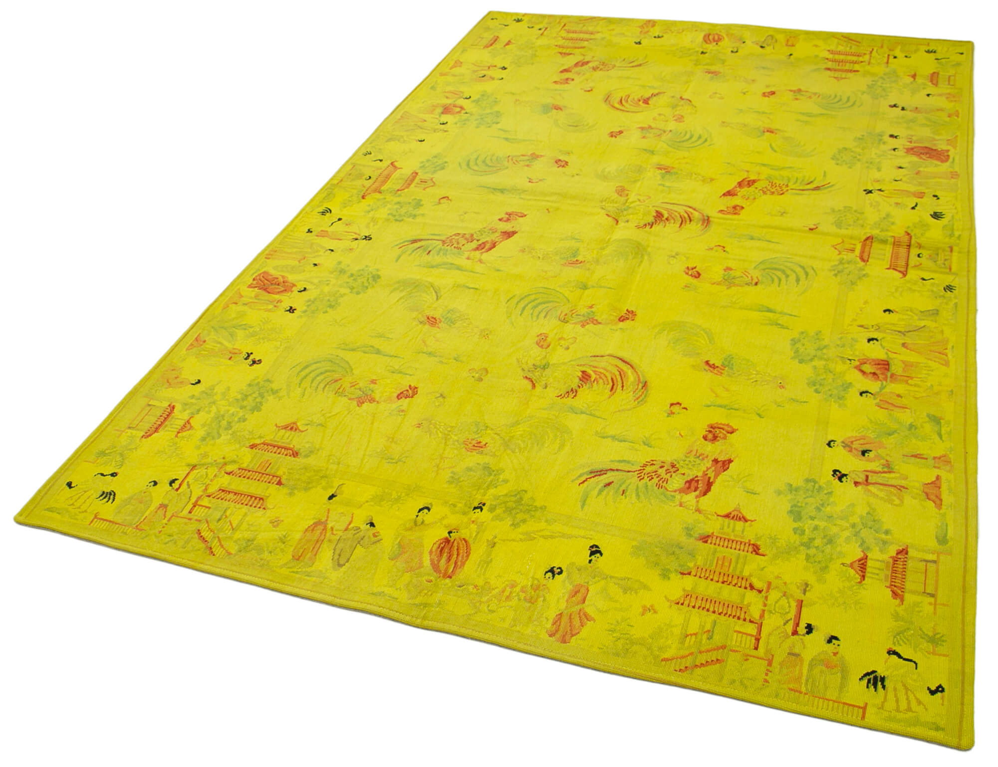 Handmade Wool Area Rug – Vintage Yellow Floral Rug, Durable Cotton Wool Carpet 5'4''x8'5''