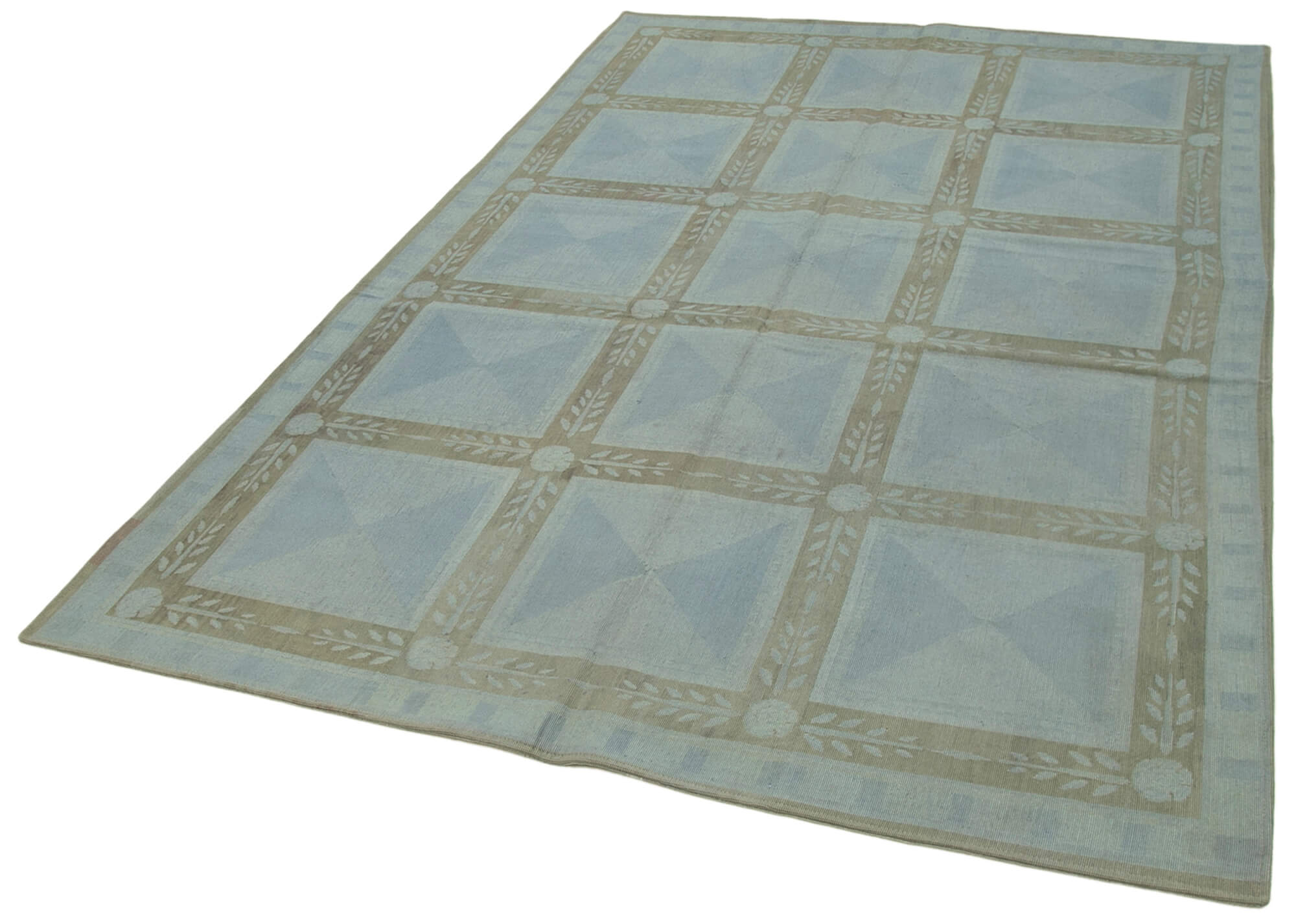 Handmade Wool Area Rug – Vintage Grey Floral Rug 5'7''x8'7'' Cotton Wool Carpet