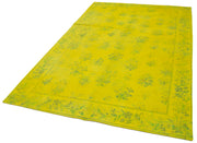 Handmade Wool Area Rug – Yellow Floral Carpet, Vintage Cotton Wool Rug 5'5''x8'3''