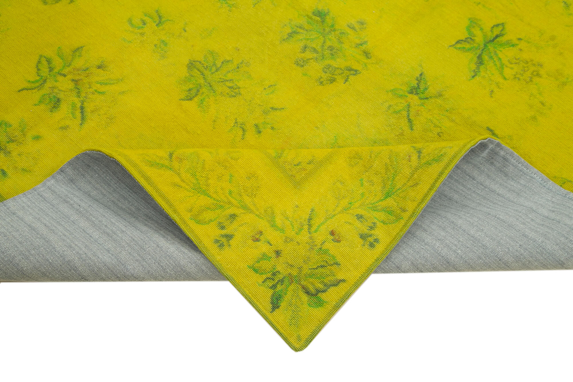 Handmade Wool Area Rug – Yellow Floral Carpet, Vintage Cotton Wool Rug 5'5''x8'3''