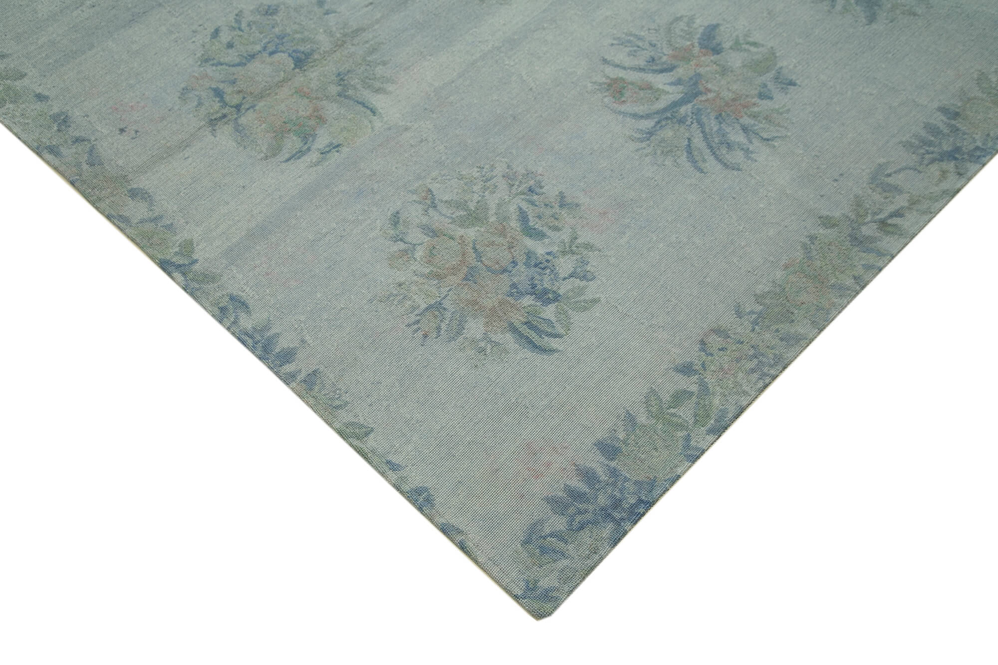 Handmade Wool Area Rug - Vintage Grey Floral Pattern Rug 5'3'' x 7'10''