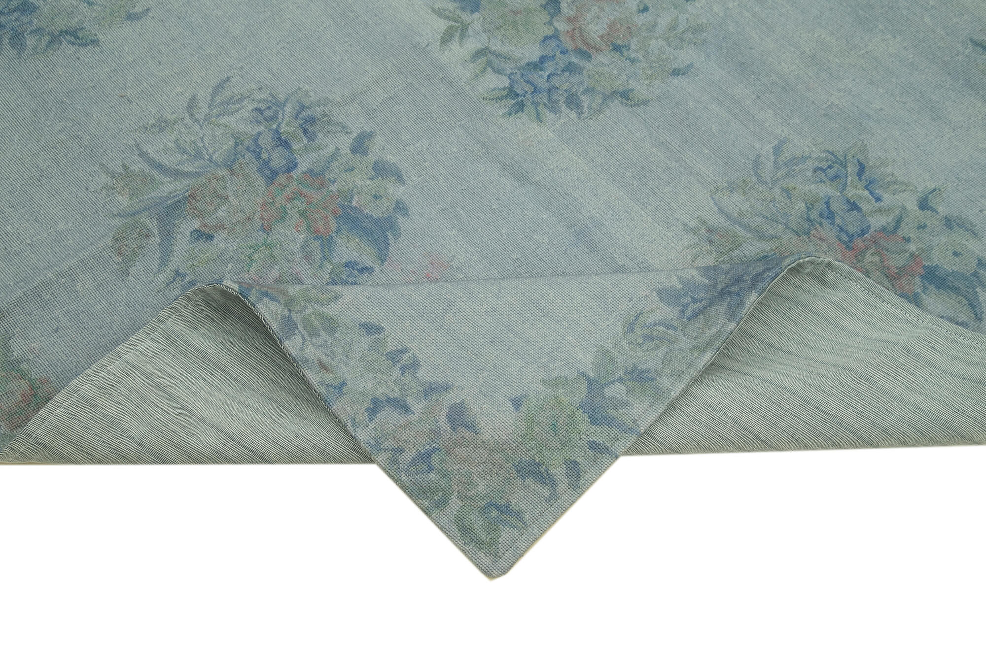 Handmade Wool Area Rug - Vintage Grey Floral Pattern Rug 5'3'' x 7'10''