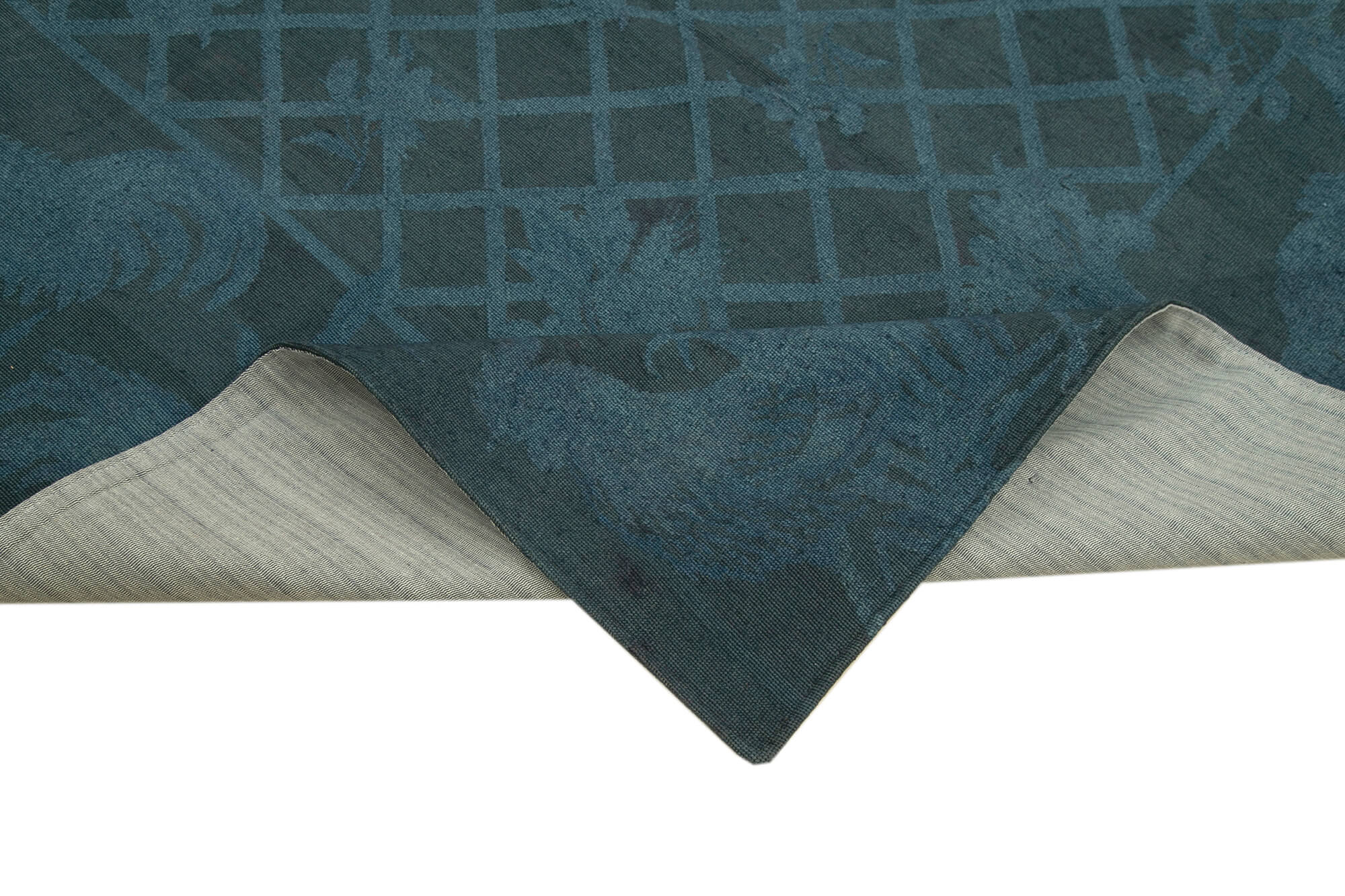 Handmade Wool Area Rug – Grey Floral Vintage Carpet, Cotton Wool Blend 5'5''x8'4''
