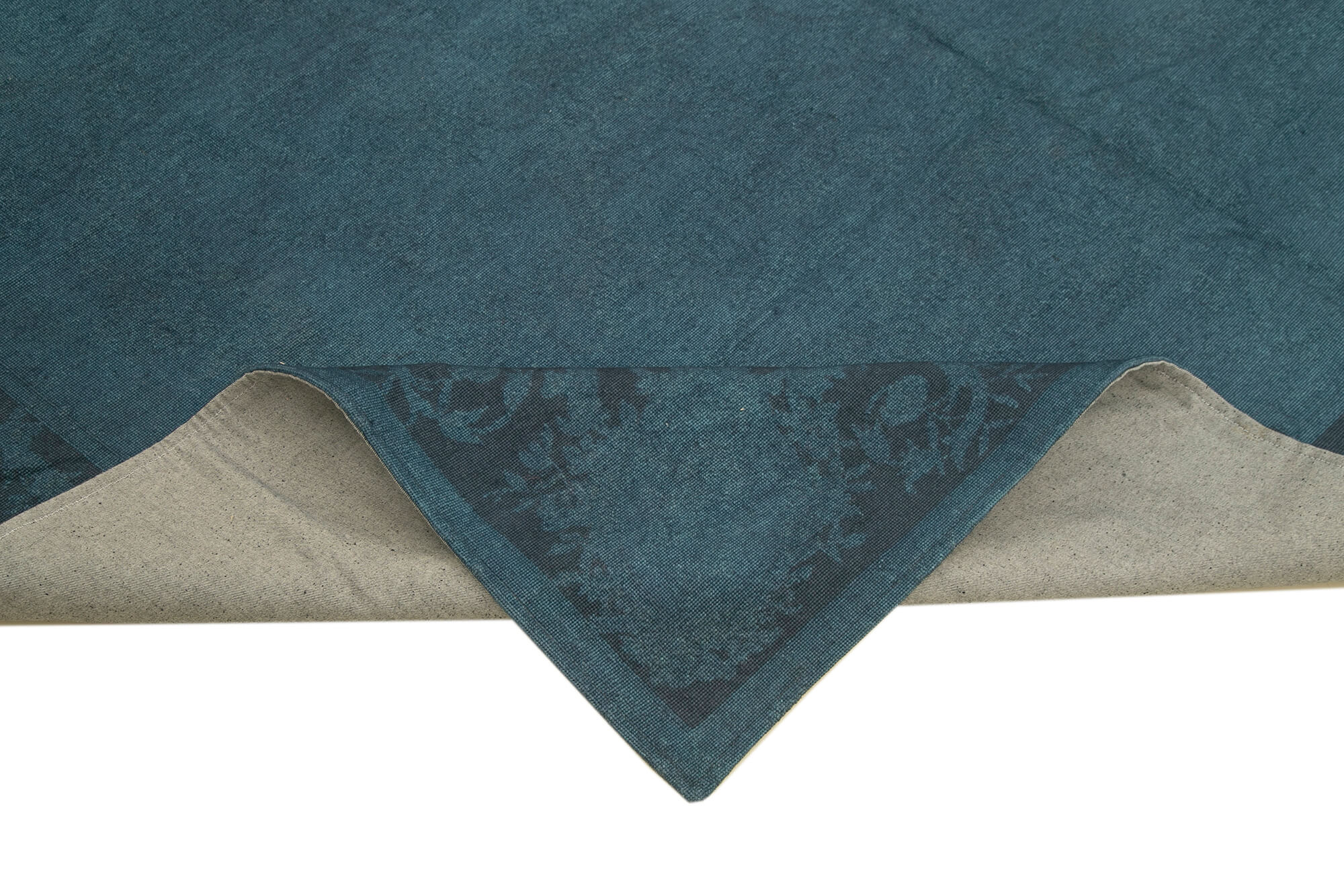 Handmade Area Rug – Blue Floral Pattern Cotton Wool Vintage Handwoven Carpet 7'1'' x 8'2''