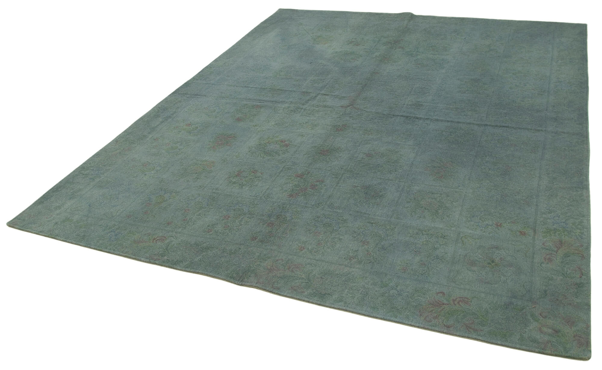 Handmade Wool Area Rug – Vintage Hand Woven Rug | Grey Floral Carpet 7'5''x9'7''