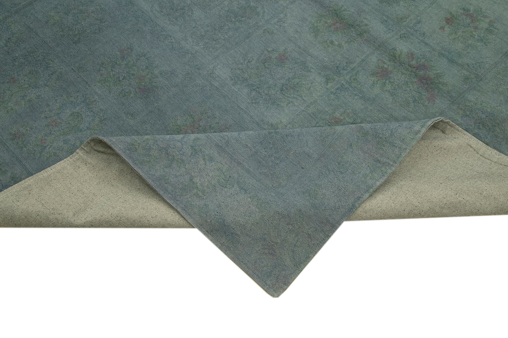 Handmade Wool Area Rug – Vintage Hand Woven Rug | Grey Floral Carpet 7'5''x9'7''
