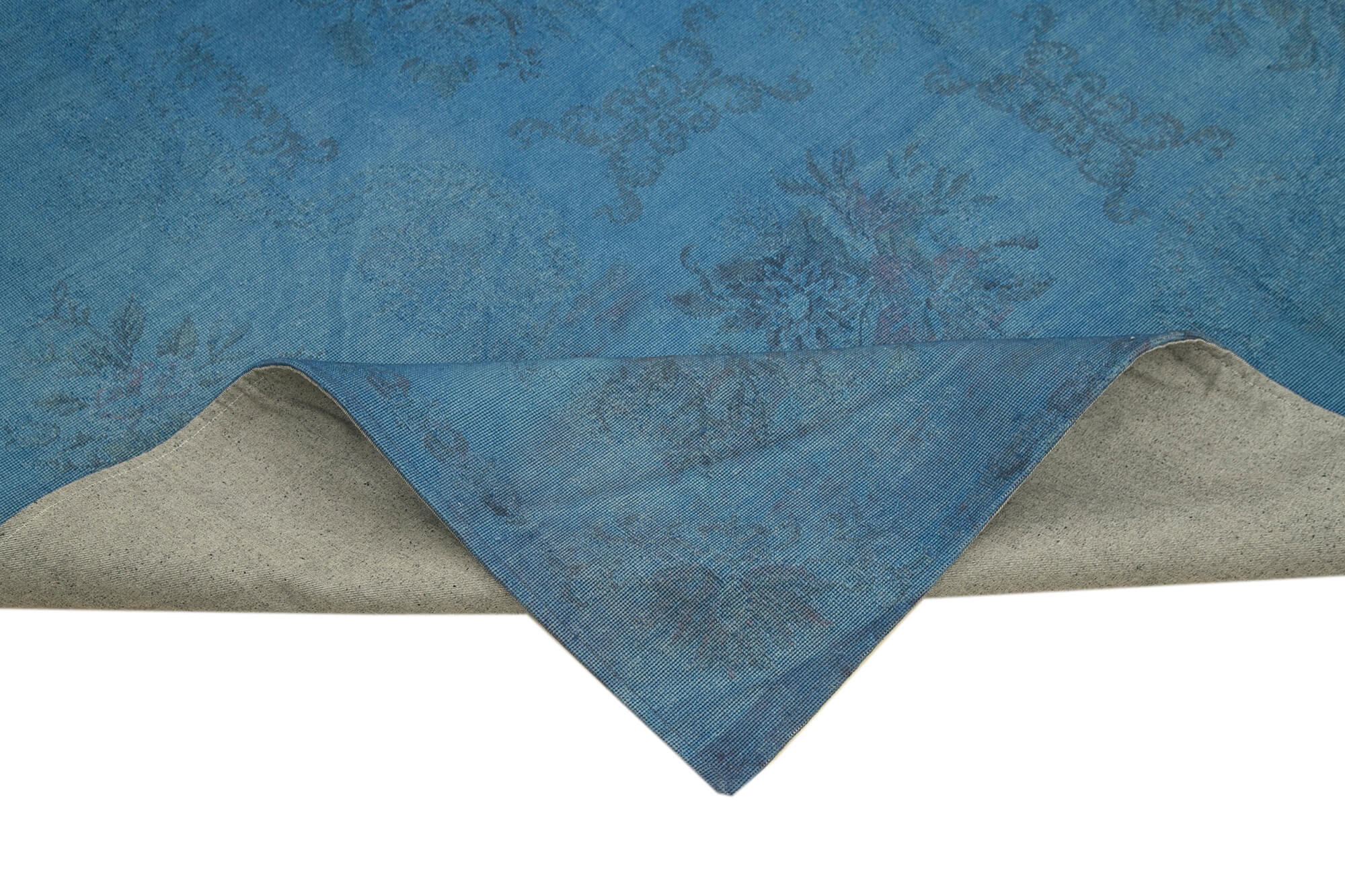 Handmade Wool Area Rug – Blue Floral Rug | Cotton Wool Carpet 6'4''x8'9''
