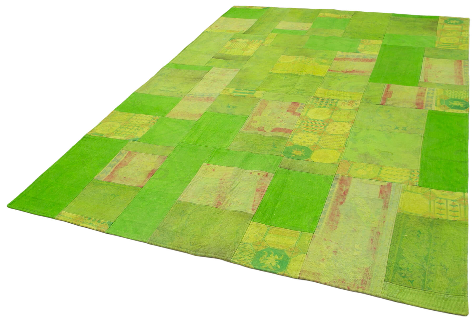 Handmade Wool Area Rug – Vintage Green Floral Rug | Cotton Wool Carpet 6'7''x9'11''