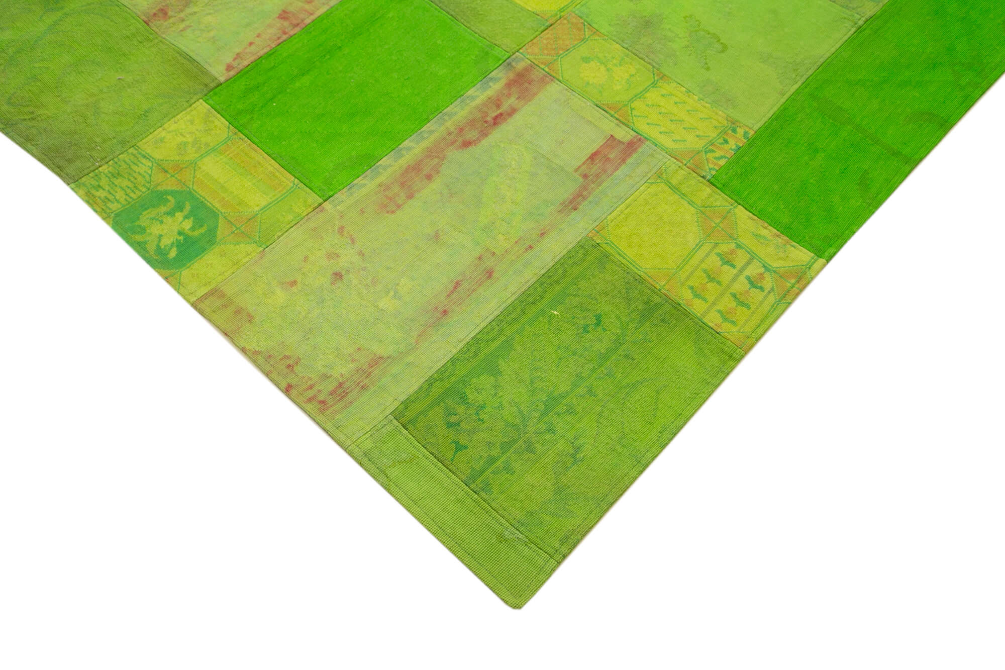 Handmade Wool Area Rug – Vintage Green Floral Rug | Cotton Wool Carpet 6'7''x9'11''