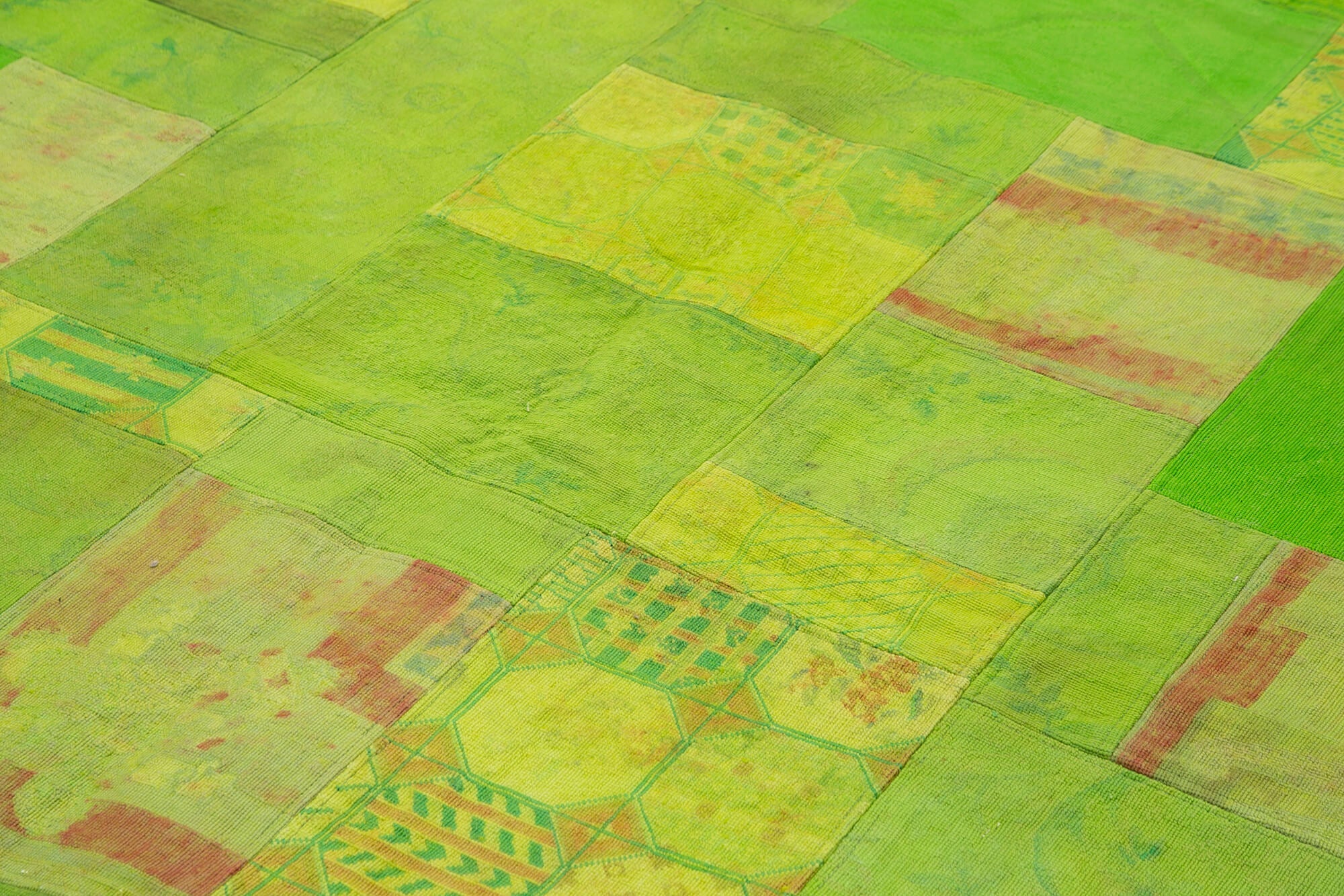 Handmade Wool Area Rug – Vintage Green Floral Rug | Cotton Wool Carpet 6'7''x9'11''