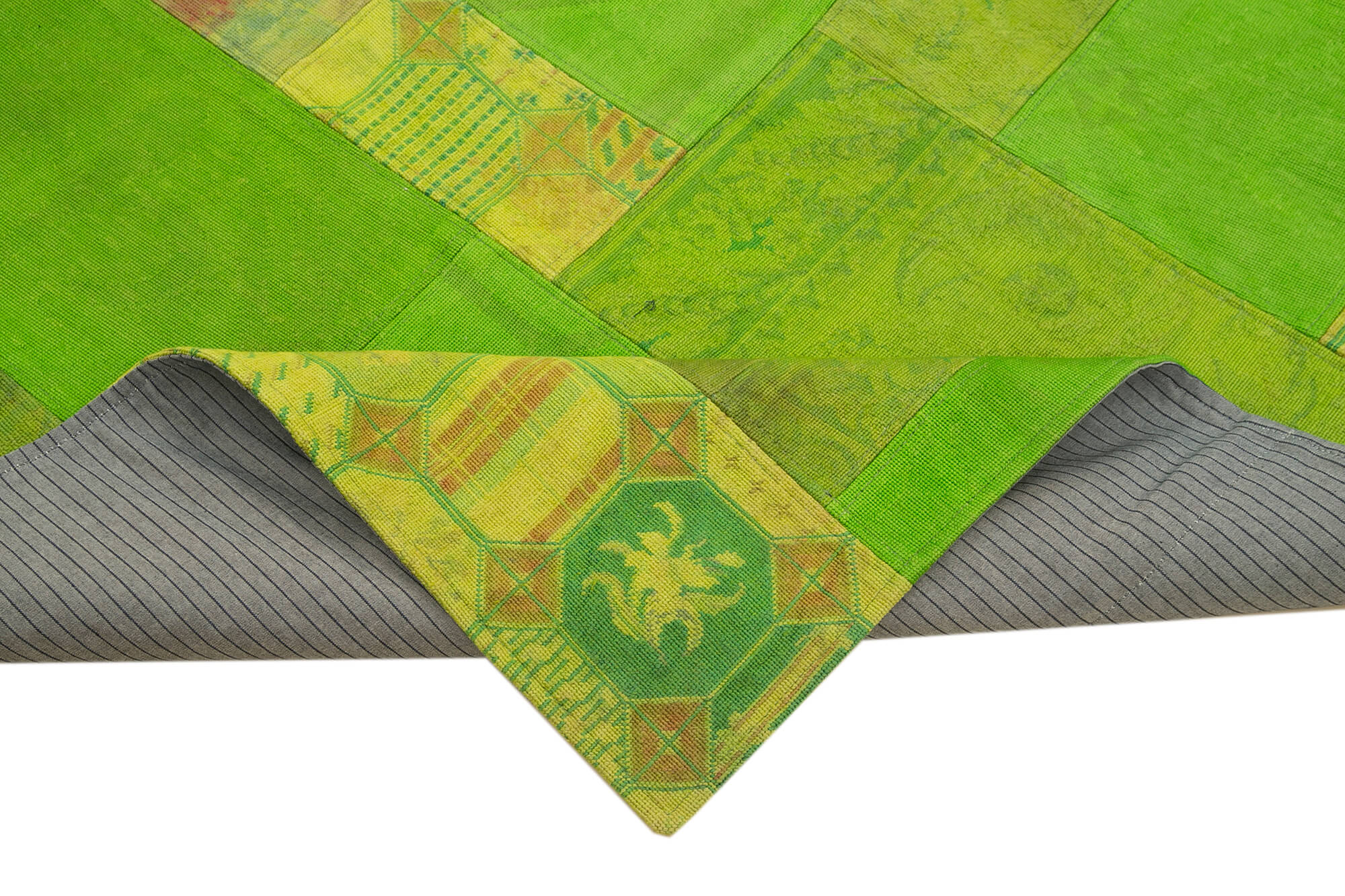 Handmade Wool Area Rug – Vintage Green Floral Rug | Cotton Wool Carpet 6'7''x9'11''