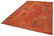 Handmade Area Rug - Needlepoint Orange Floral Cotton Wool Carpet 6'8''x9'11''