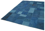 Handmade Wool Area Rug – Blue Floral Pattern Cotton Wool Carpet 6'7''x9'11''