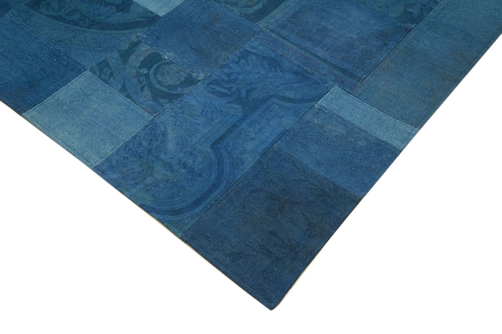 Handmade Wool Area Rug – Blue Floral Pattern Cotton Wool Carpet 6'7''x9'11''