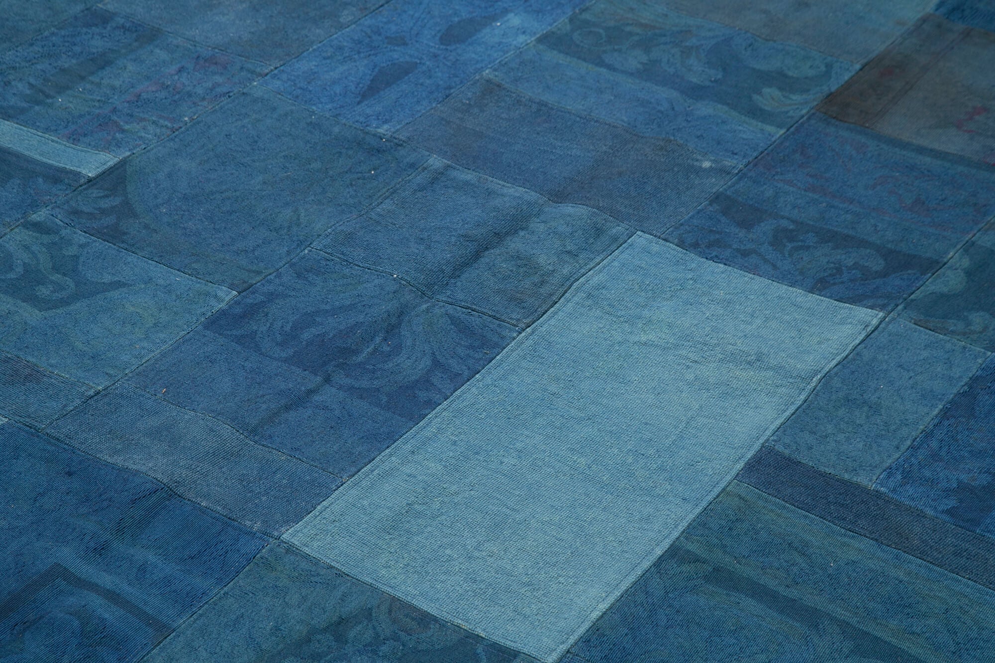 Handmade Wool Area Rug – Blue Floral Pattern Cotton Wool Carpet 6'7''x9'11''