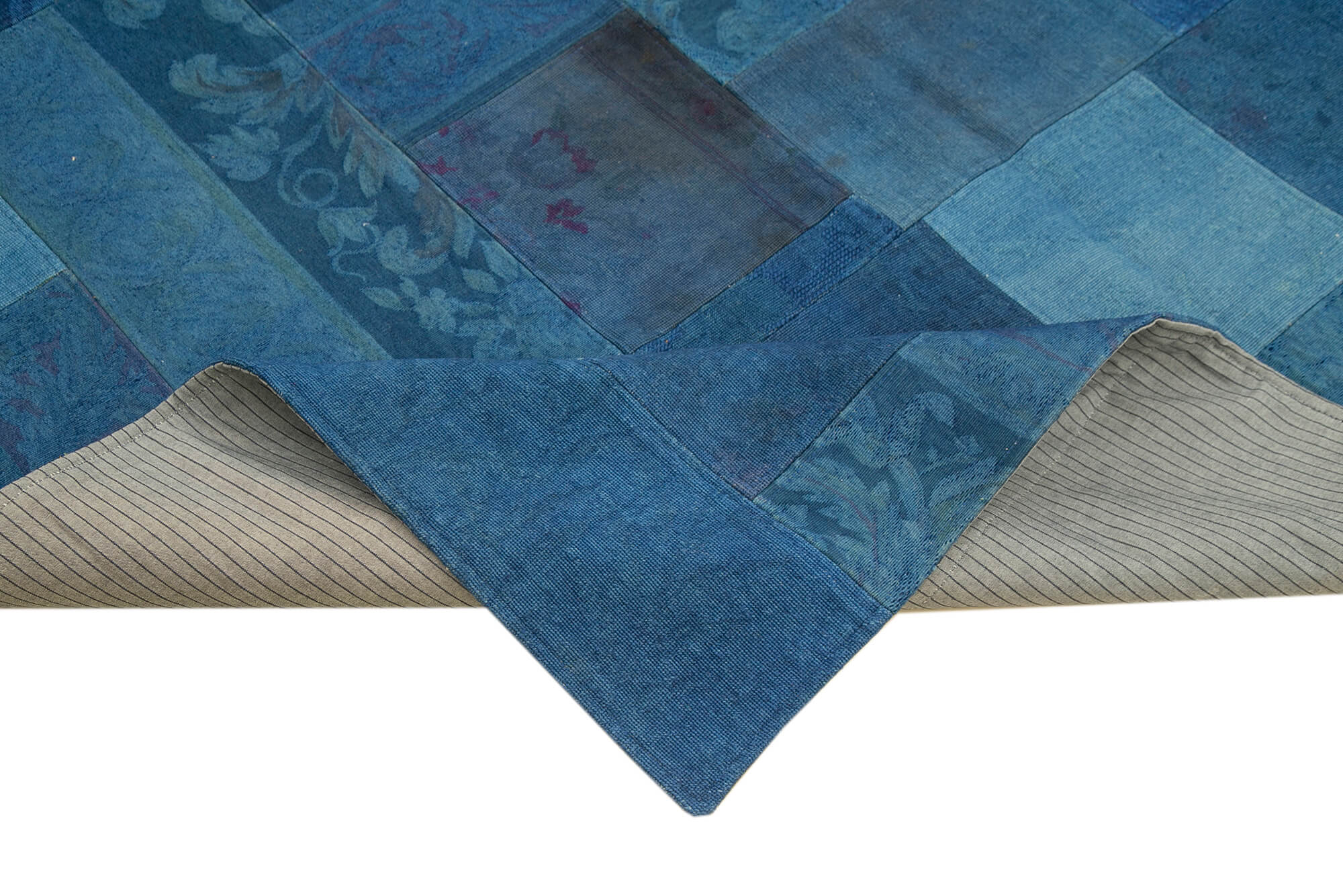 Handmade Wool Area Rug – Blue Floral Pattern Cotton Wool Carpet 6'7''x9'11''