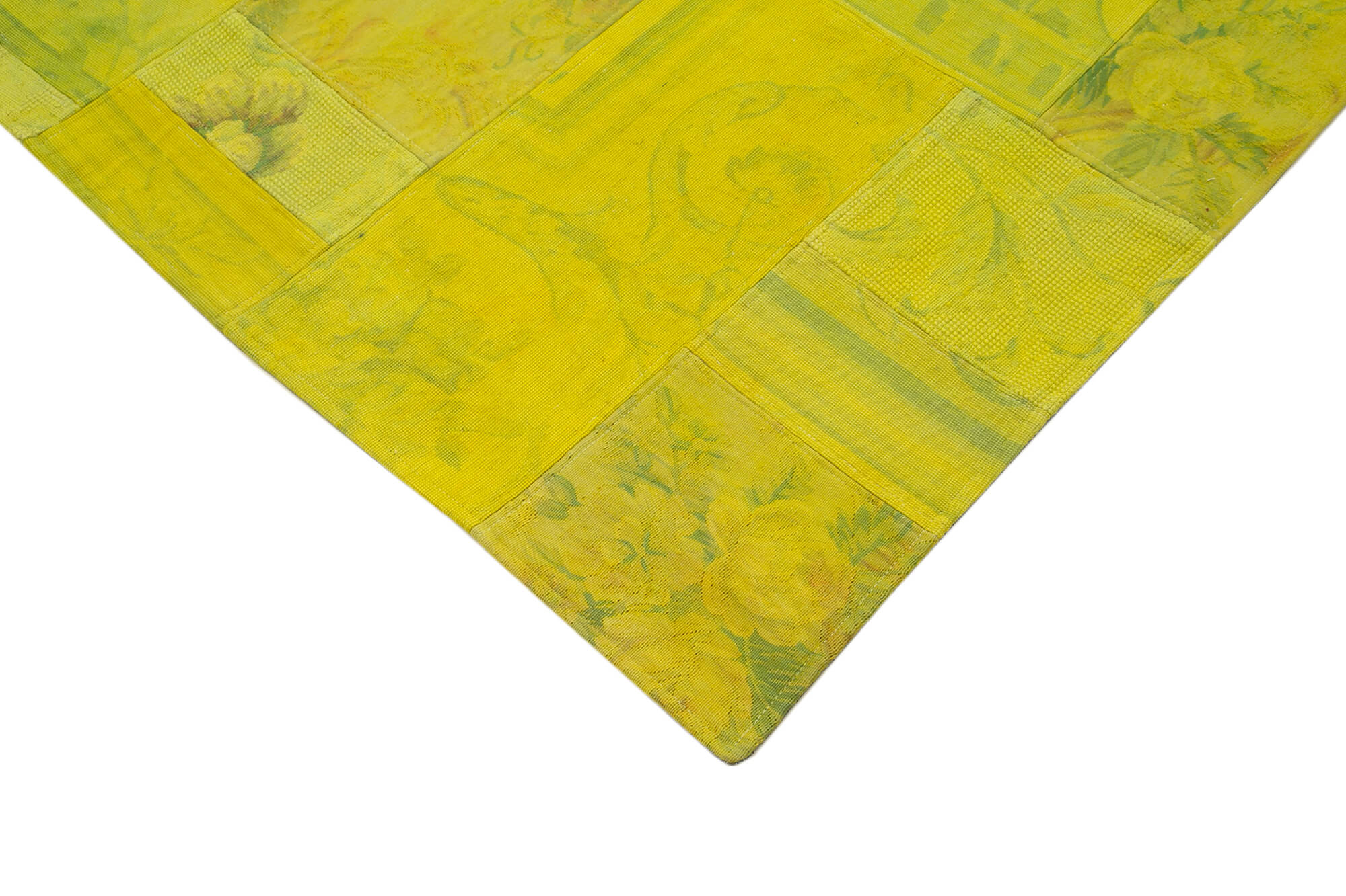 Needlepoint Yellow Floral Cotton Wool Handmade Area Rug 6'7'' x 9'11''