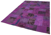 Handmade Area Rug – Needlepoint Purple Floral Cotton Wool 6x9 Vintage Carpet
