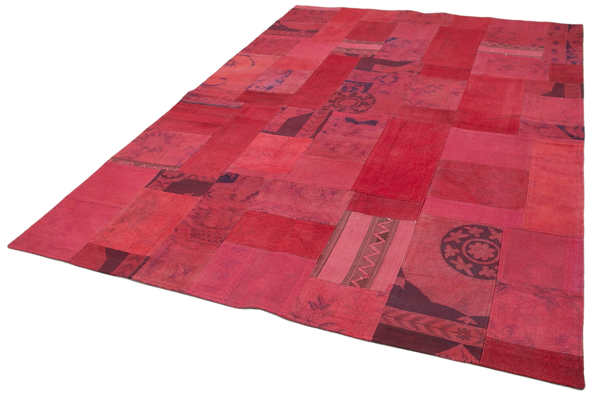 Handmade Area Rug – Needlepoint Red Floral Cotton Wool Vintage Carpet 6'8''x9'10''