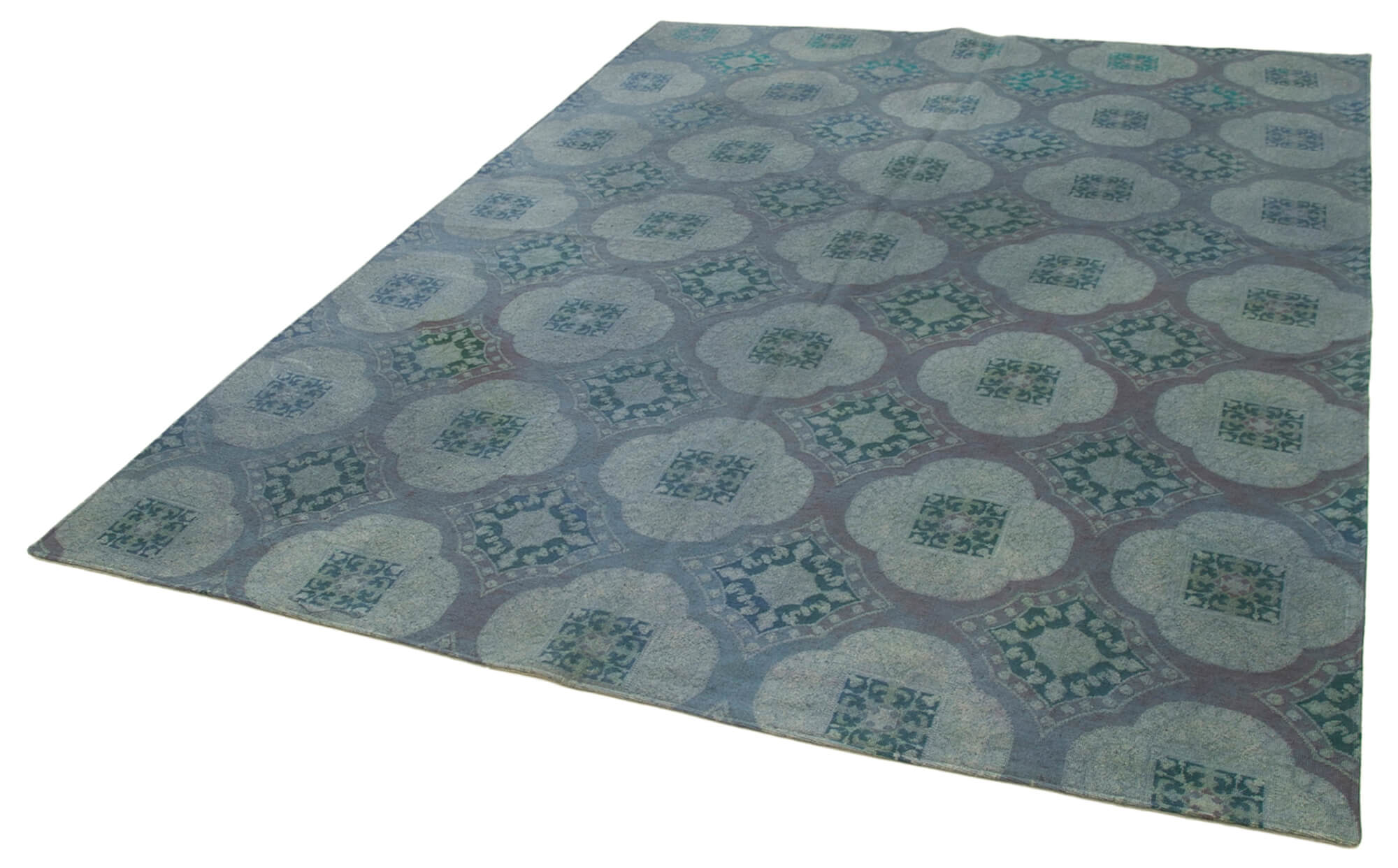 Handmade Wool Area Rug – Blue Floral Rug With Soft Wool Texture & Durable Cotton Blend 6'9'' x 9'0''
