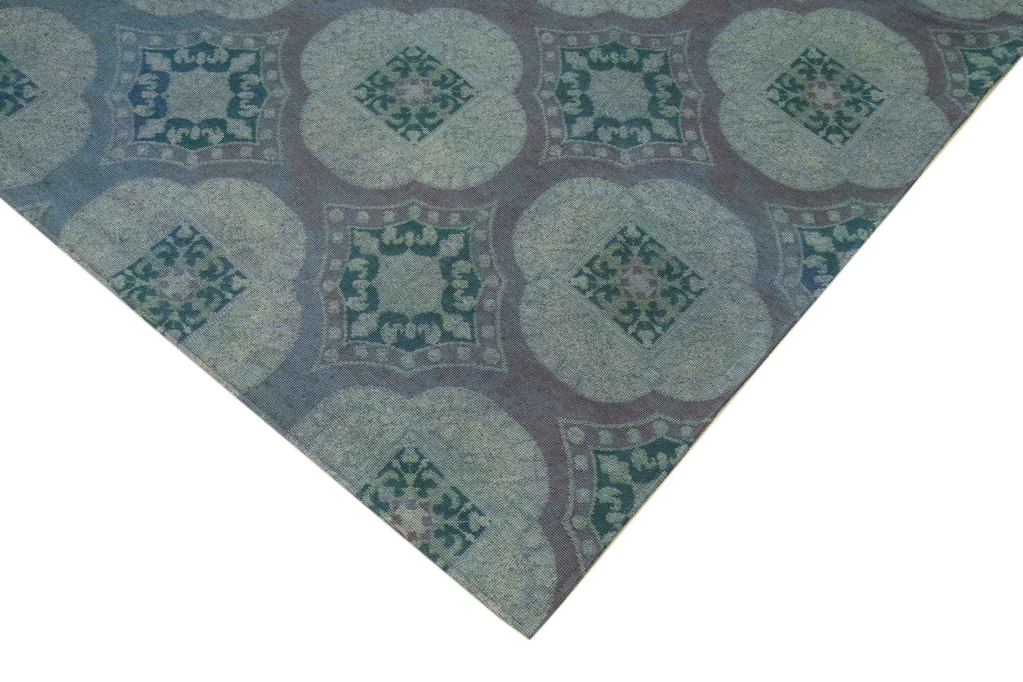 Handmade Wool Area Rug – Blue Floral Rug With Soft Wool Texture & Durable Cotton Blend 6'9'' x 9'0''