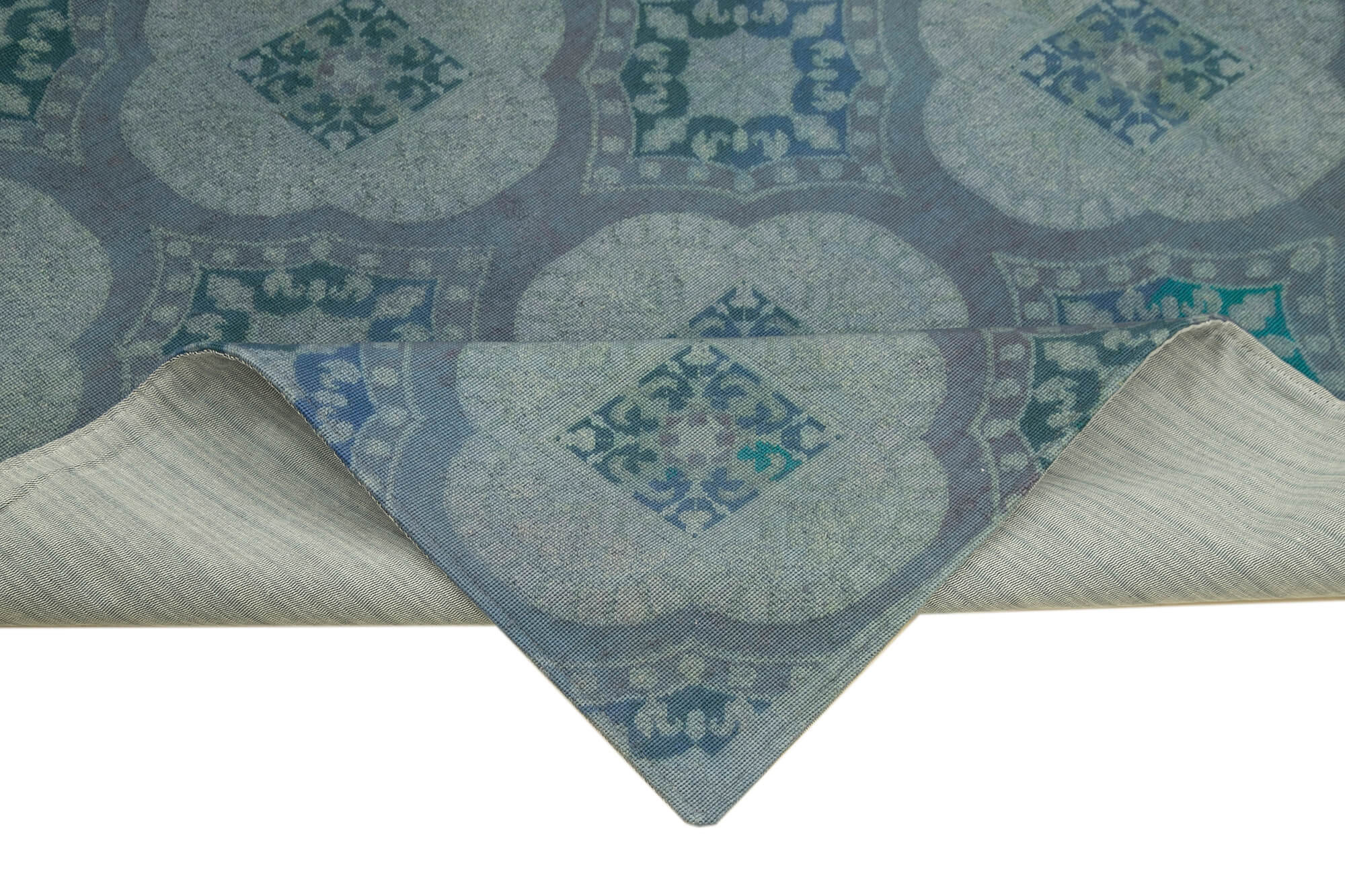 Handmade Wool Area Rug – Blue Floral Rug With Soft Wool Texture & Durable Cotton Blend 6'9'' x 9'0''