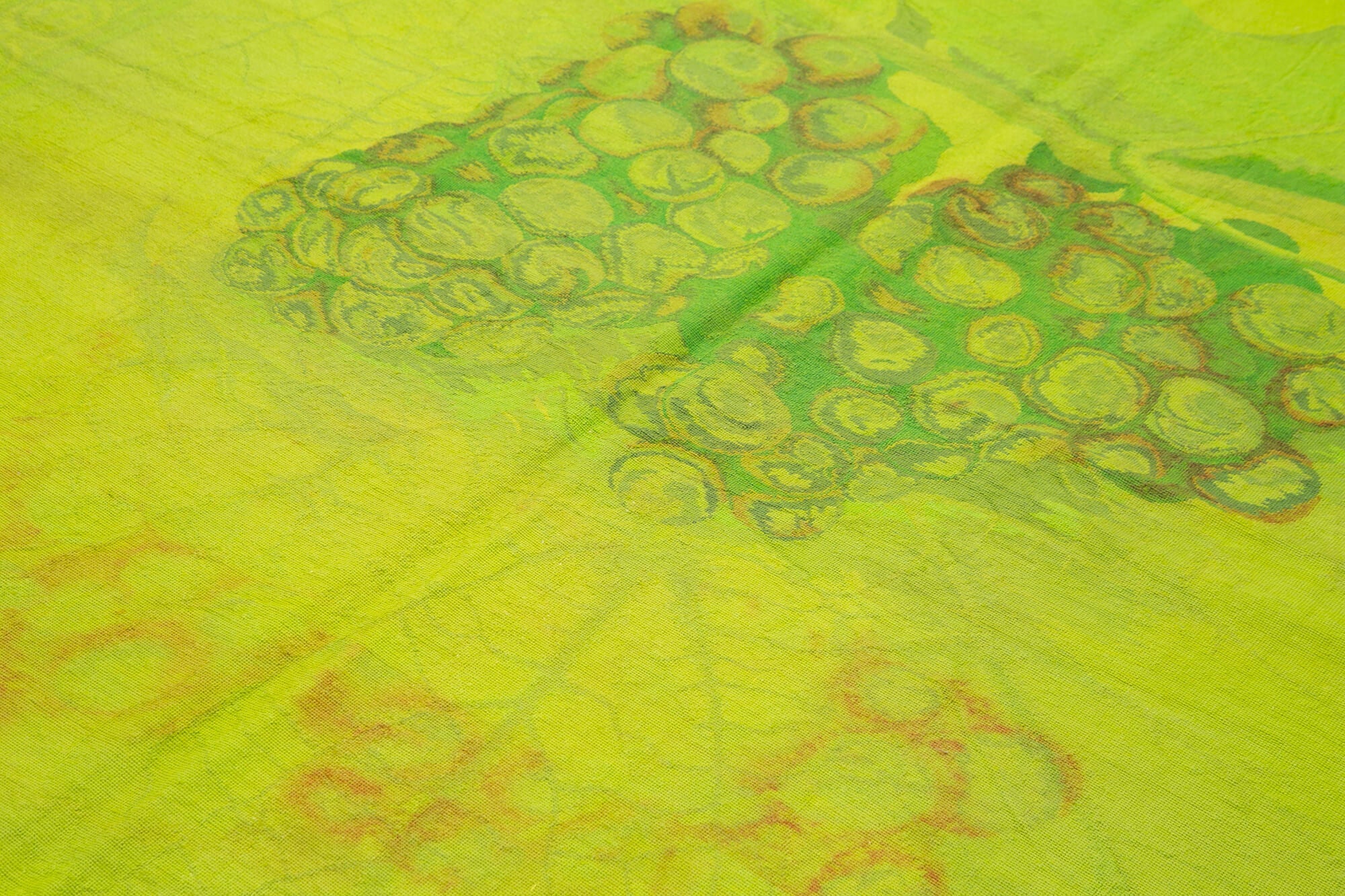 Handmade Wool Area Rug | Hand Woven Carpet with Needlepoint Floral Pattern - Green Cotton Rug