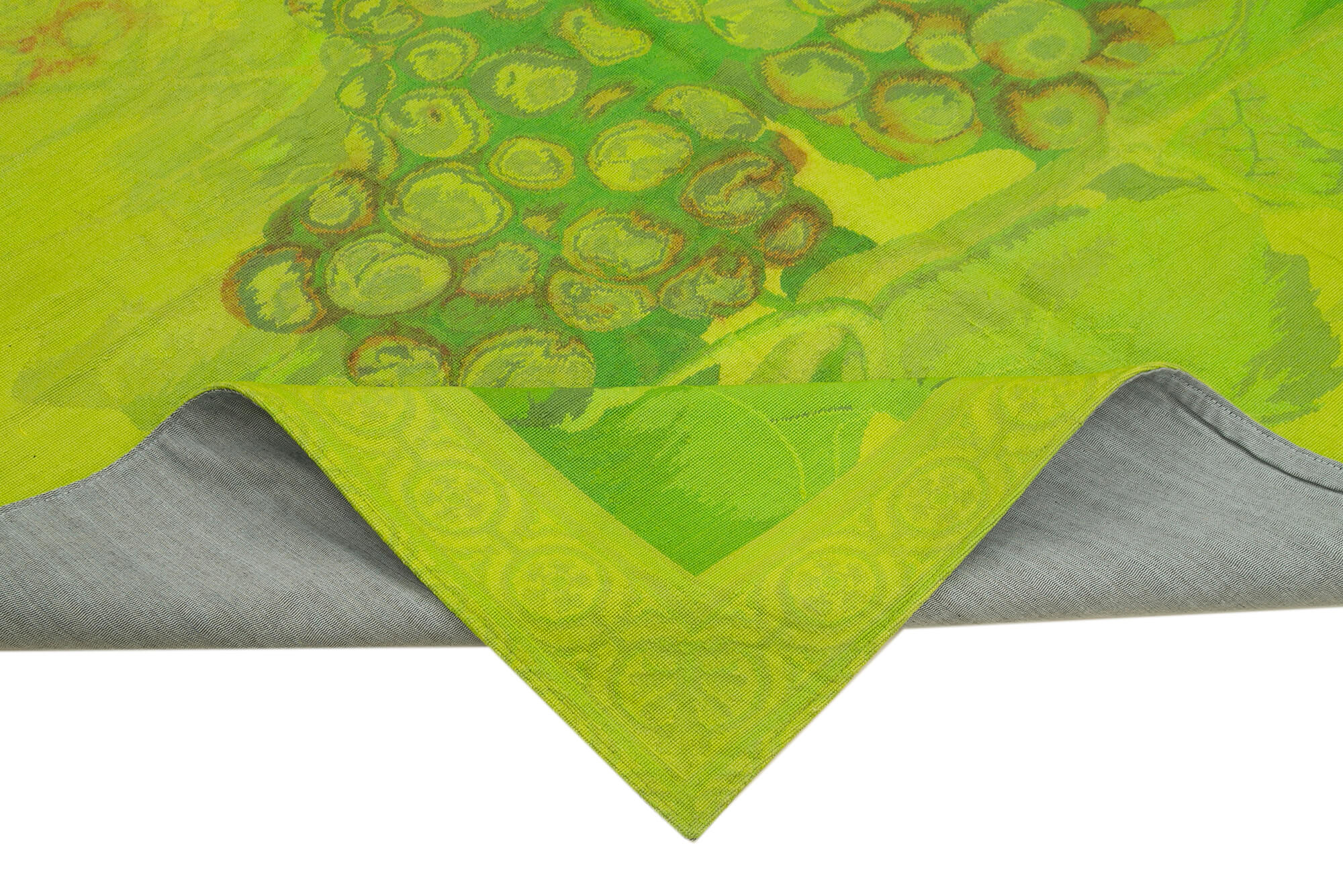 Handmade Wool Area Rug | Hand Woven Carpet with Needlepoint Floral Pattern - Green Cotton Rug