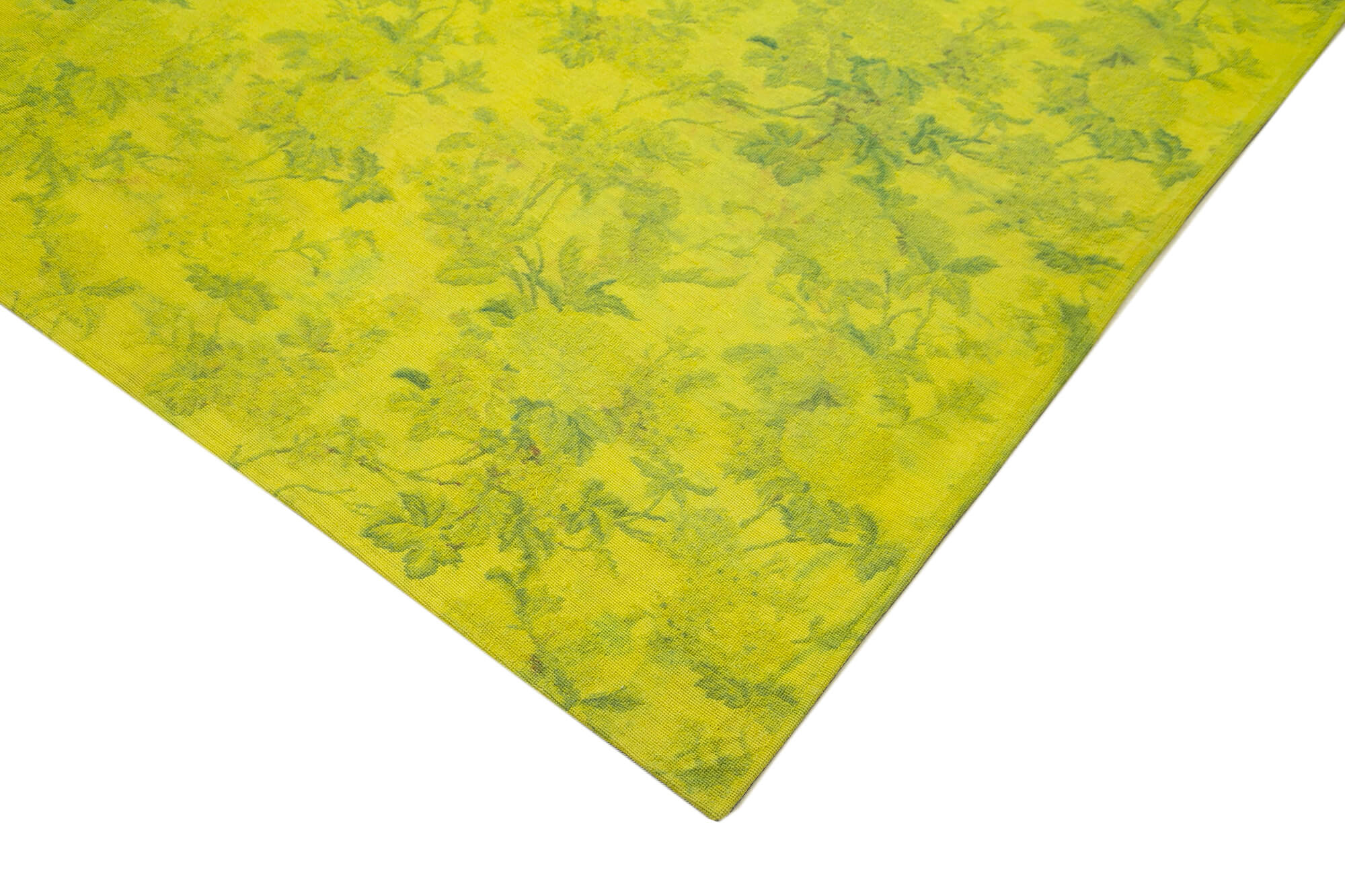 Handmade Area Rug – Vintage Yellow Floral Cotton Wool Carpet 7'5" x 8'9"