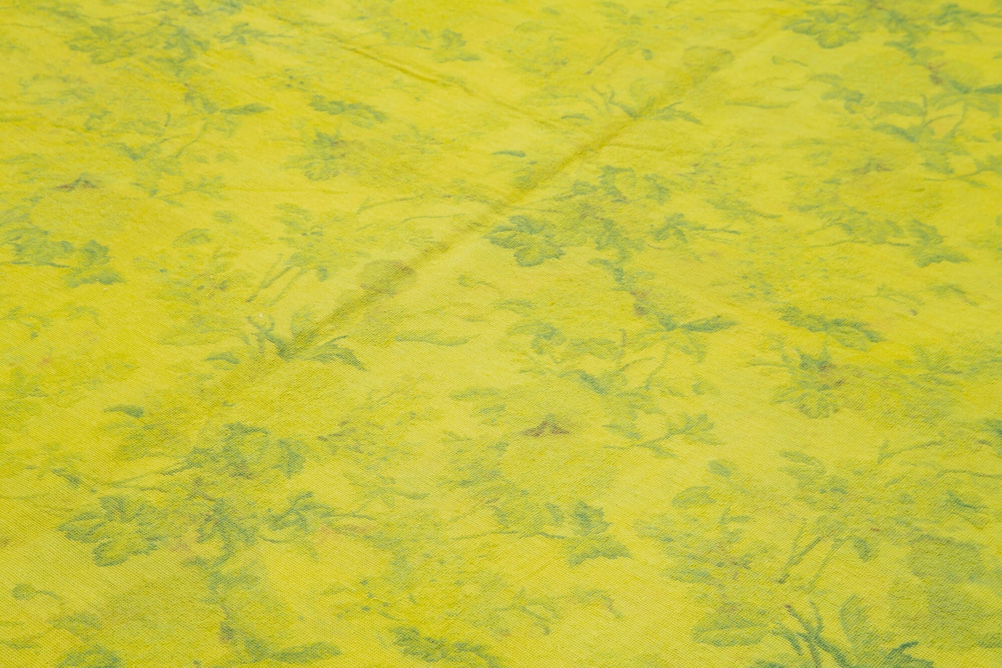Handmade Area Rug – Vintage Yellow Floral Cotton Wool Carpet 7'5" x 8'9"