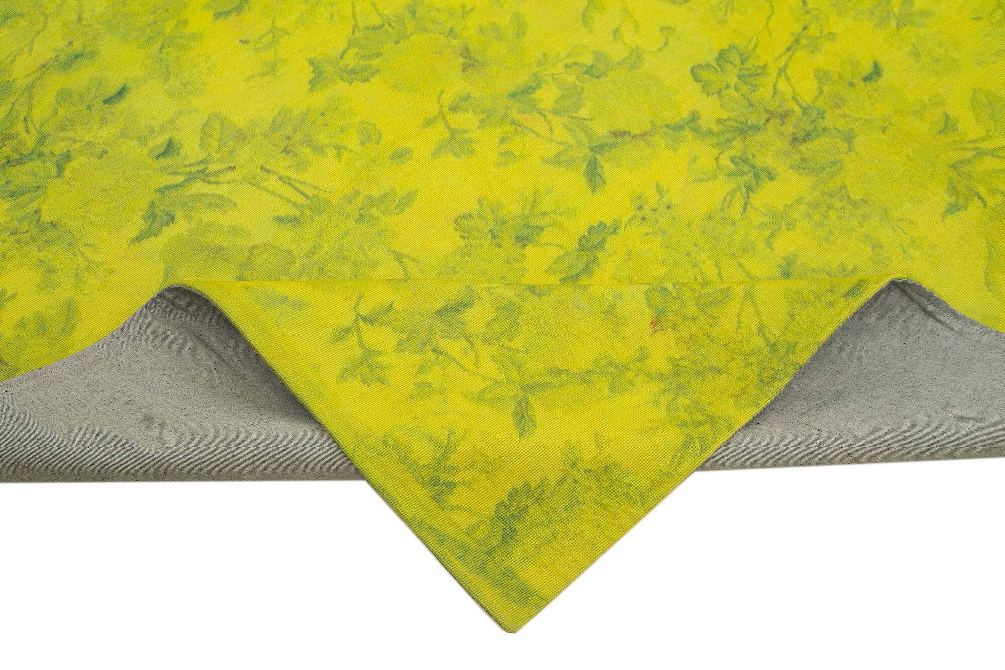 Handmade Area Rug – Vintage Yellow Floral Cotton Wool Carpet 7'5" x 8'9"