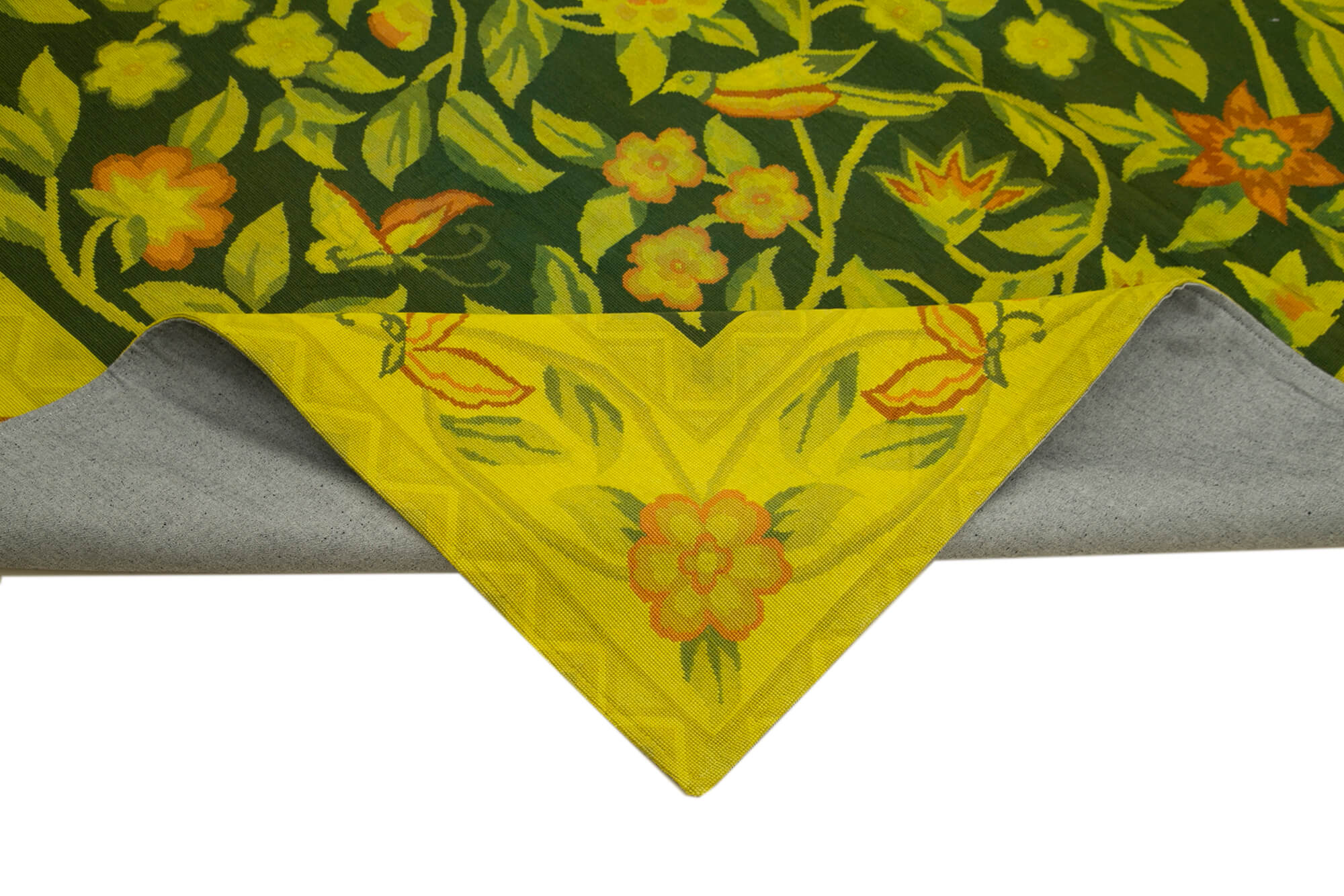 Handmade Wool Area Rug – Vintage Turkish Carpet With Yellow Floral Pattern 6'11''x8'11''