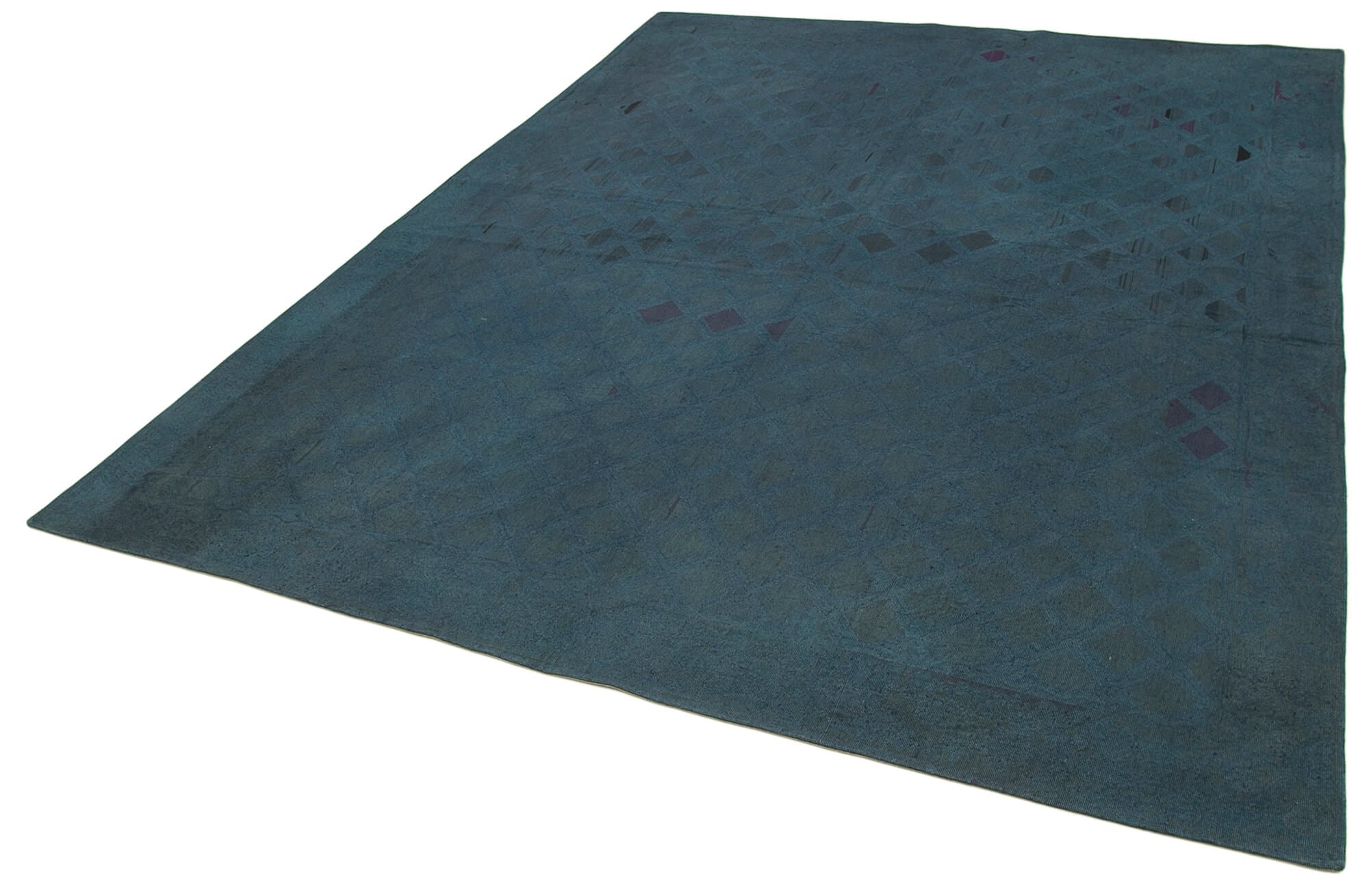 Handmade Wool Area Rug – Blue Floral Rug with Durable Cotton Weave, 7'1'' x 8'10''