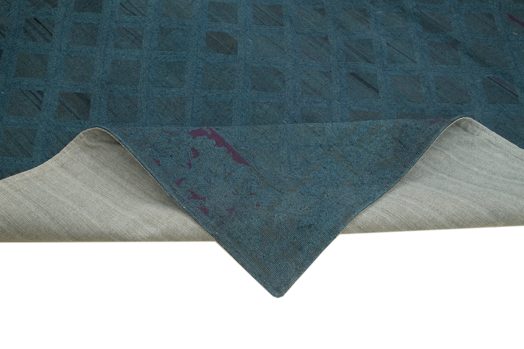 Handmade Wool Area Rug – Blue Floral Rug with Durable Cotton Weave, 7'1'' x 8'10''