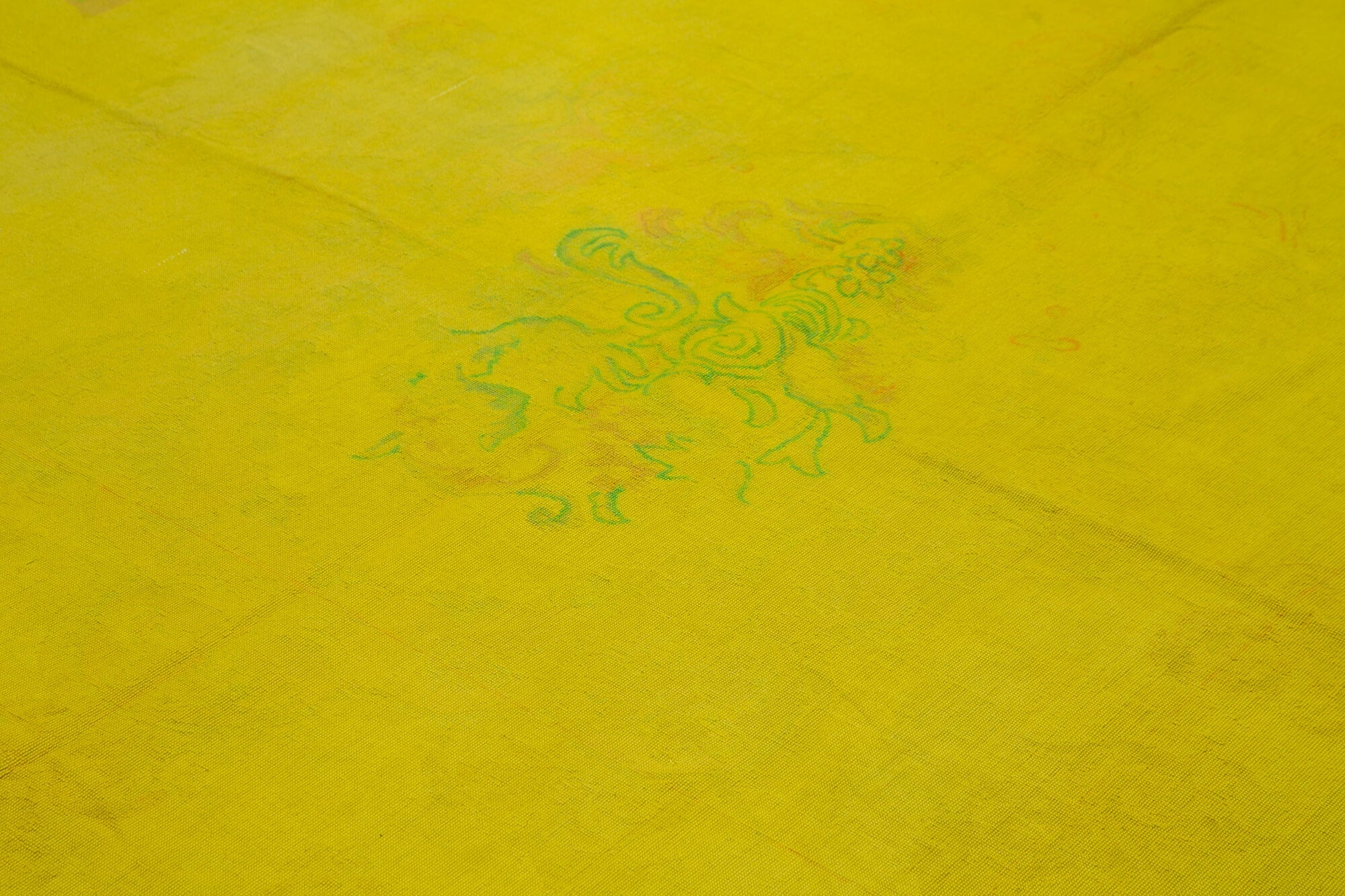 Handmade Area Rug – Needlepoint Yellow Floral Cotton Wool Carpet 7'5" x 9'3"