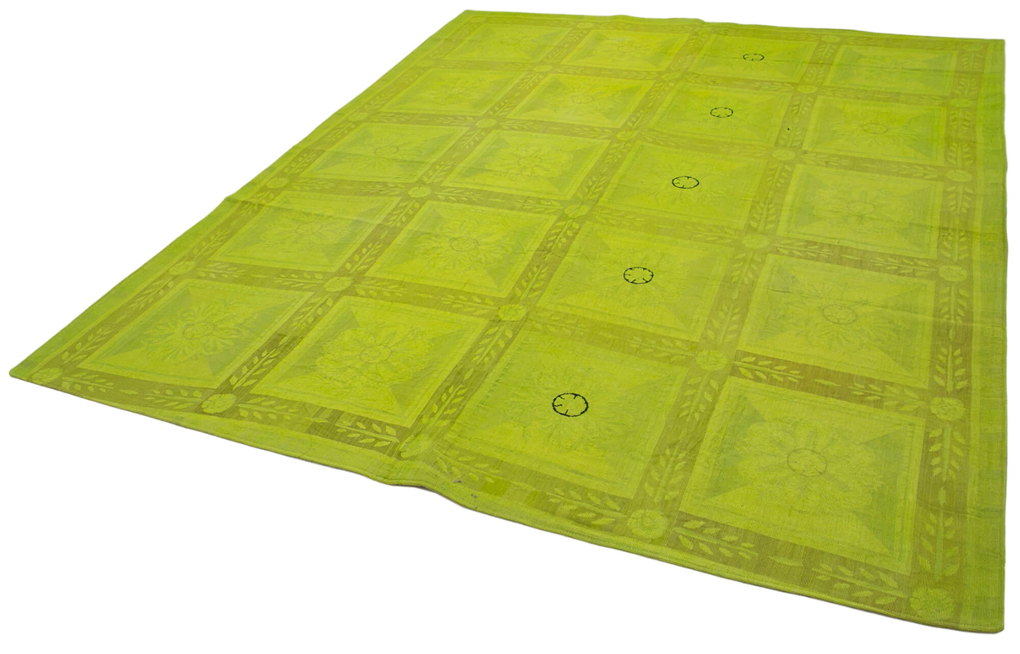 Handmade Wool Area Rug – Green Floral Rug | Turkish Vintage Carpet 7'6"x9'1"