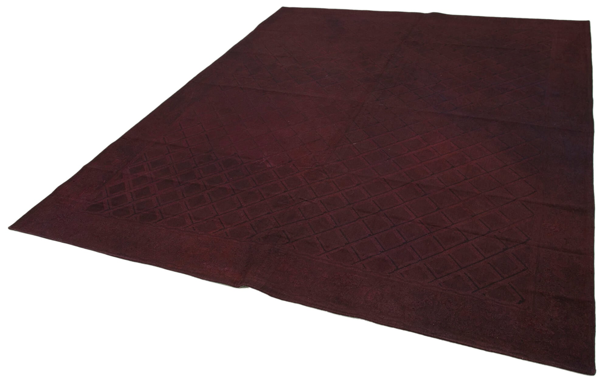 Handmade Wool Area Rug - Brown Floral Vintage Carpet, Cotton Wool Blend 7'3''x9'1''