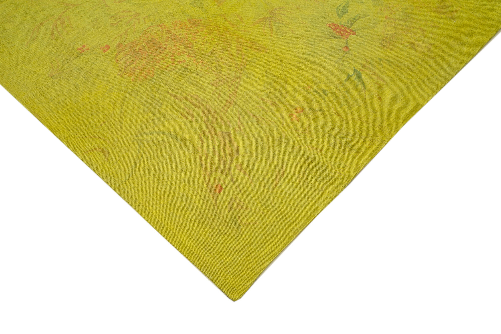 Handmade Wool Area Rug | Yellow Floral Vintage Wool Rug 8x8 Cotton Carpet