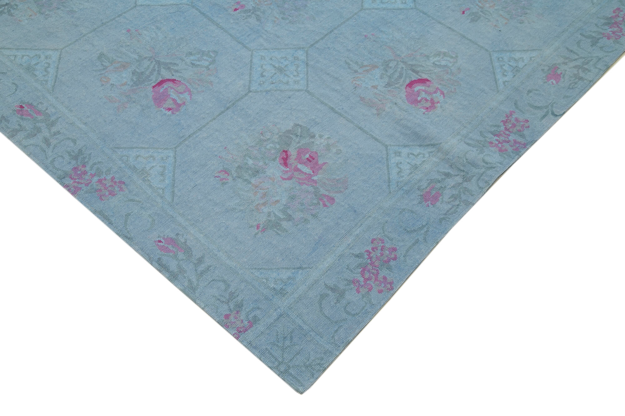 Handmade Wool Area Rug – Blue Floral Rug 8x11 Cotton Wool Carpet, Durable Classic