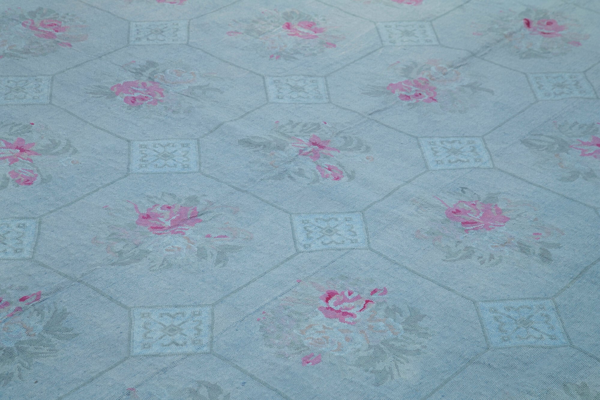 Handmade Wool Area Rug – Blue Floral Rug 8x11 Cotton Wool Carpet, Durable Classic