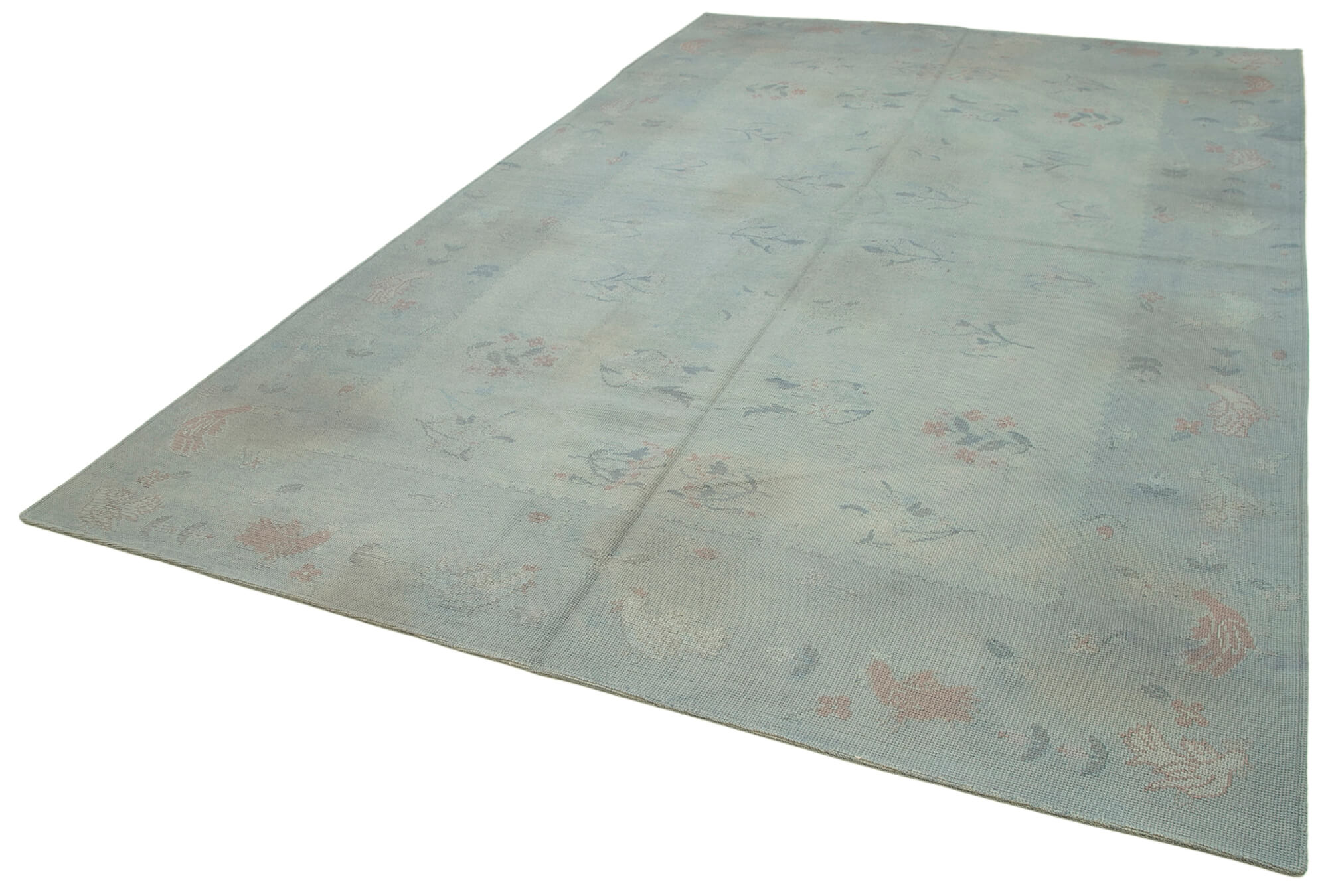Handmade Wool Area Rug – Grey Floral Cotton Wool Carpet 7'4''x11'11'' | Durable, Hand Woven