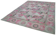 Handmade Wool Area Rug – Vintage Hand Woven Rug with Grey Floral Carpet 8x11