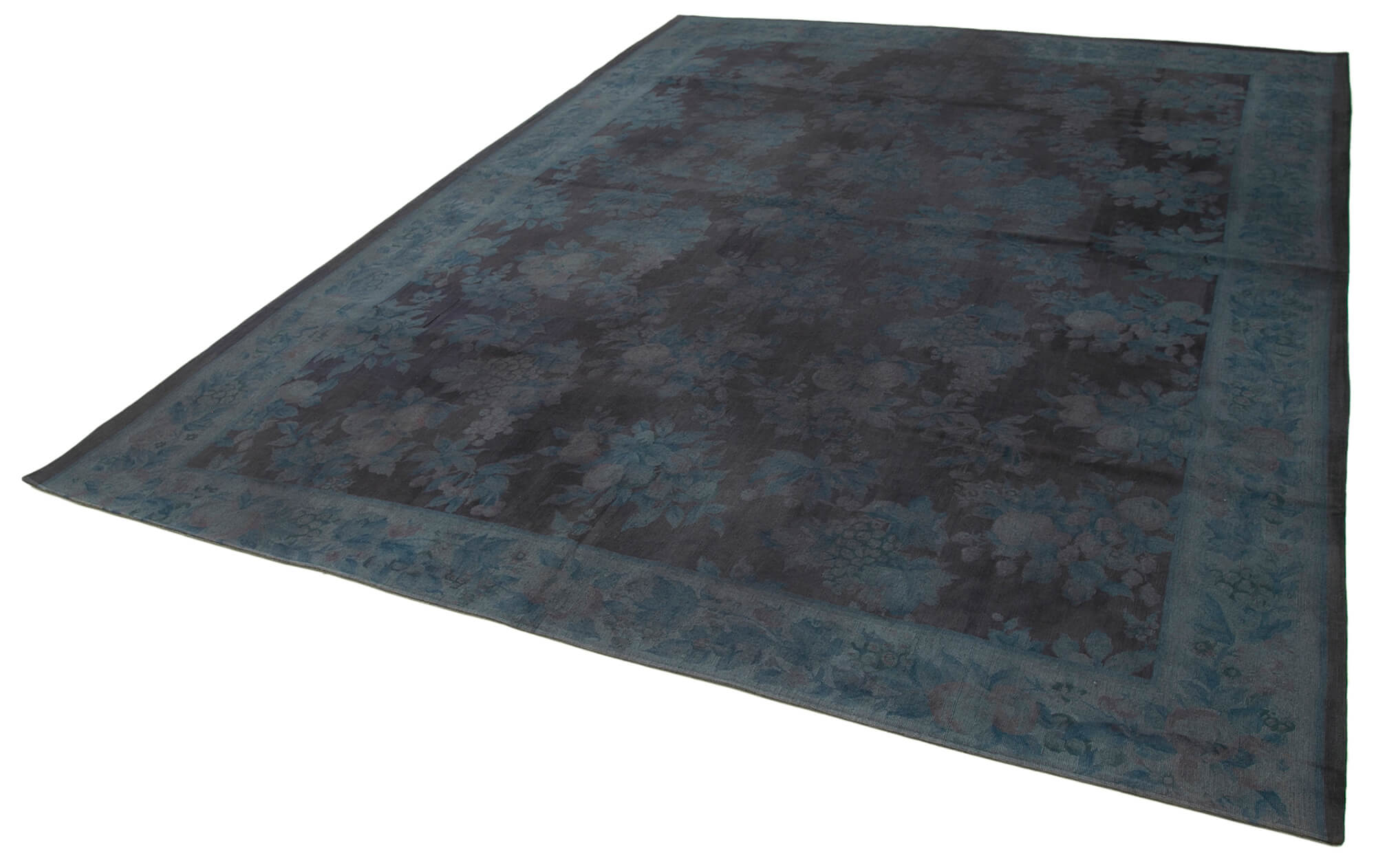 Handmade Wool Area Rug - Grey Floral Vintage Cotton Wool Carpet 8'4''x11'1''