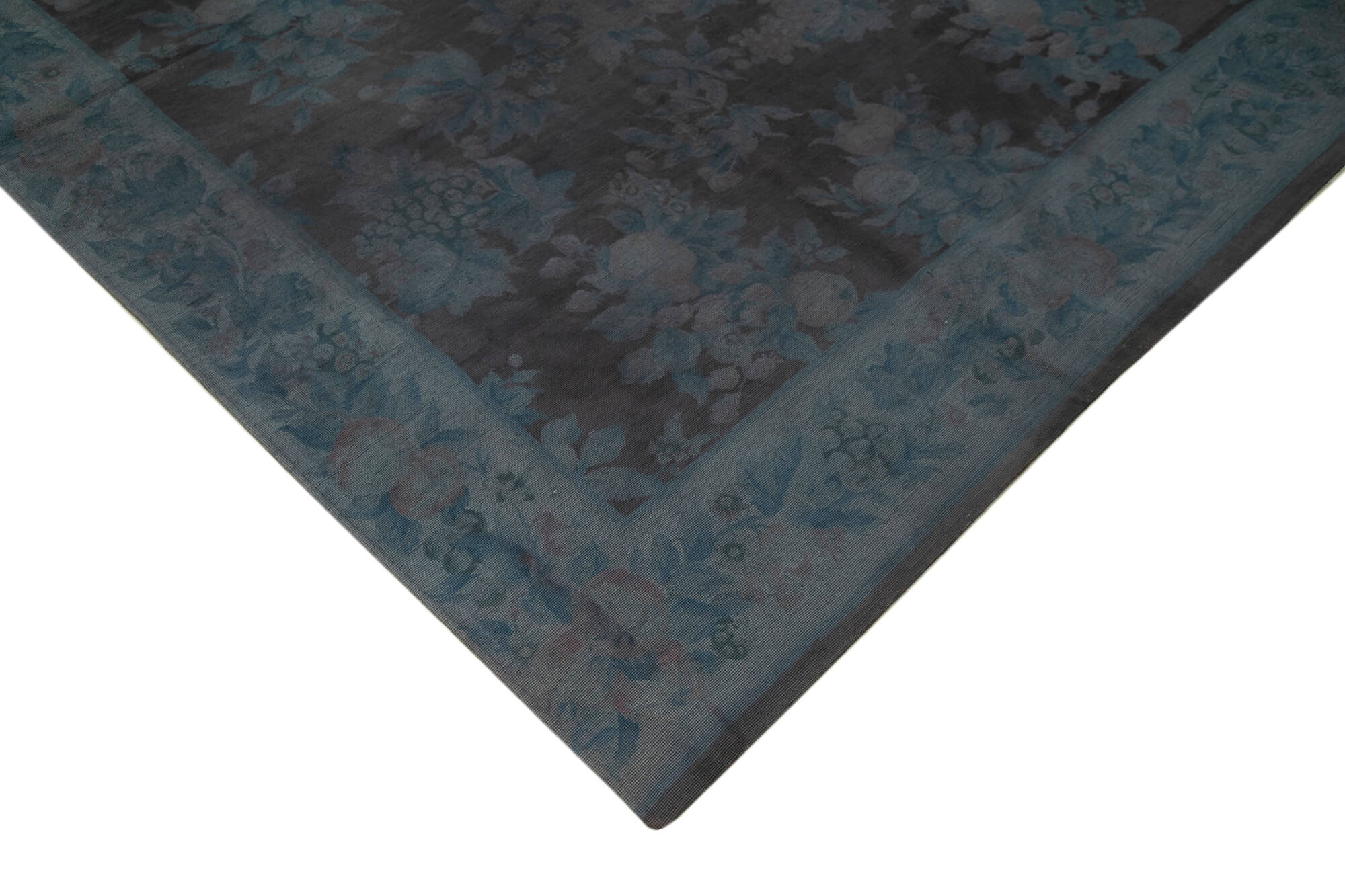 Handmade Wool Area Rug - Grey Floral Vintage Cotton Wool Carpet 8'4''x11'1''