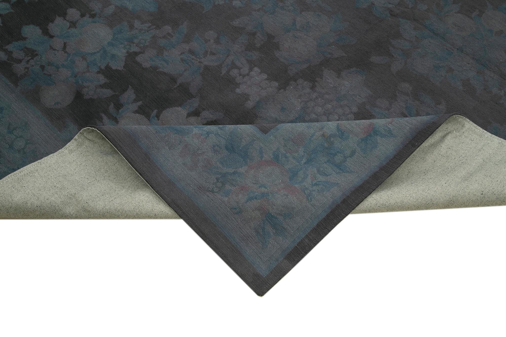 Handmade Wool Area Rug - Grey Floral Vintage Cotton Wool Carpet 8'4''x11'1''