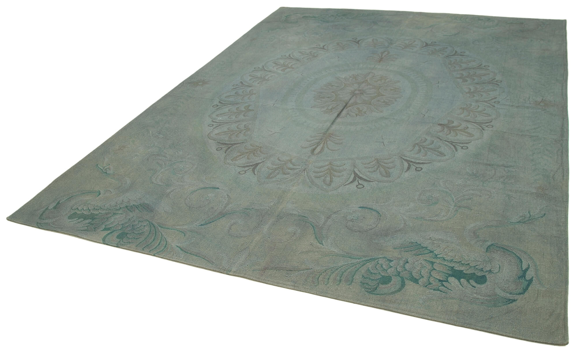 Handmade Area Rug | Vintage Wool Rug Grey Floral Cotton Carpet 8x11