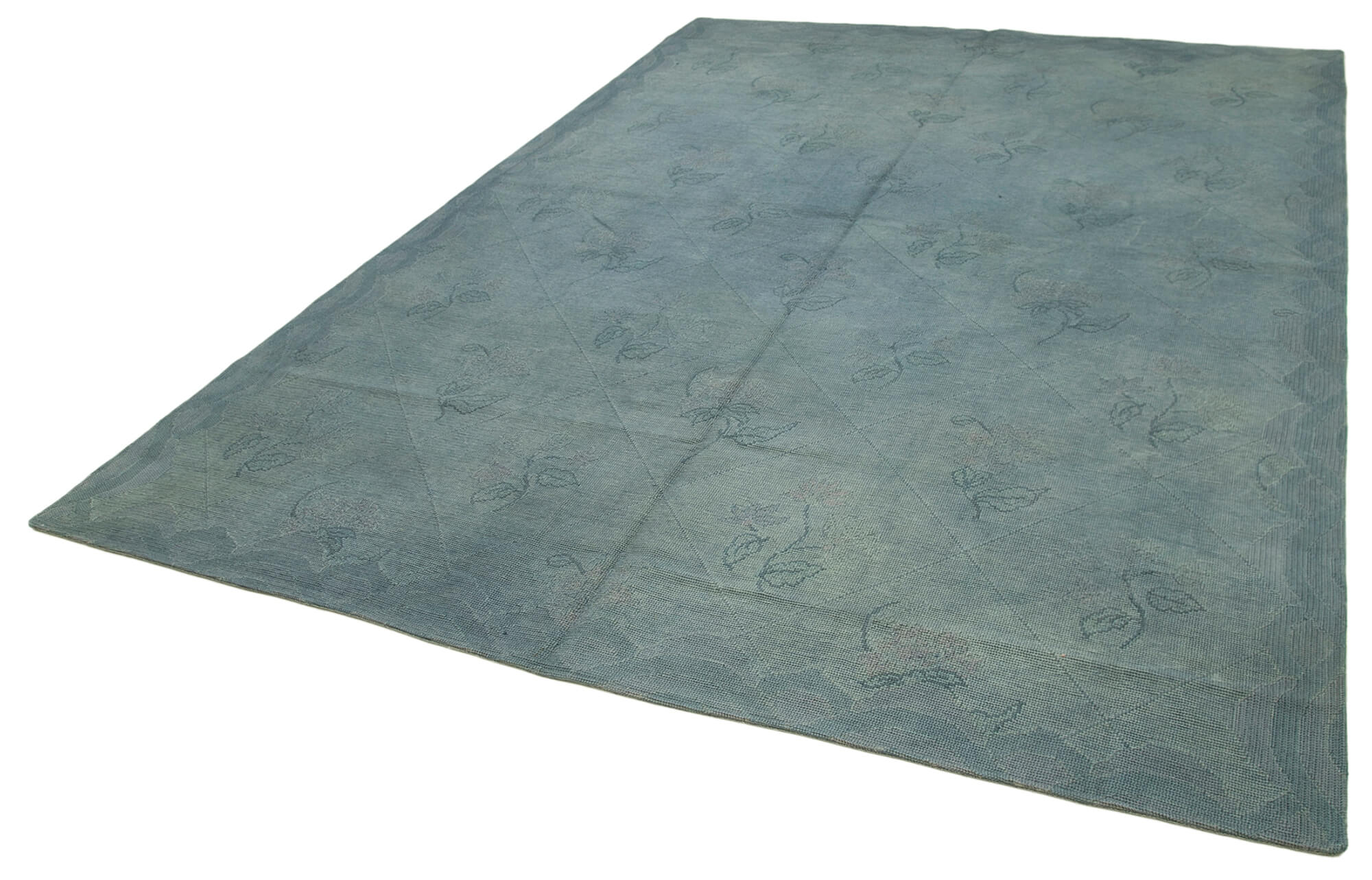 Handmade Area Rug – Vintage Wool Rug With Grey Floral Design, 8'2'' x 11'5''