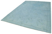 Handmade Area Rug – Blue Floral Cotton Wool Vintage Turkish Carpet 8'1''x11'1''